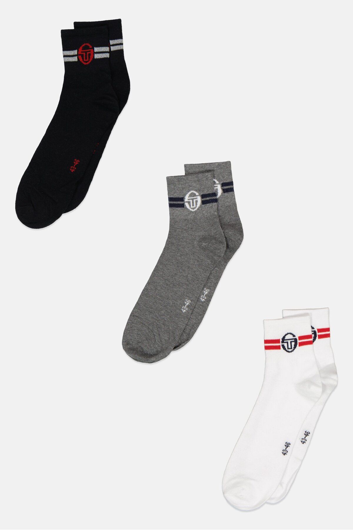 Sergio Tacchini-Men 3 Pair Brand Logo Crew Socks, White 1