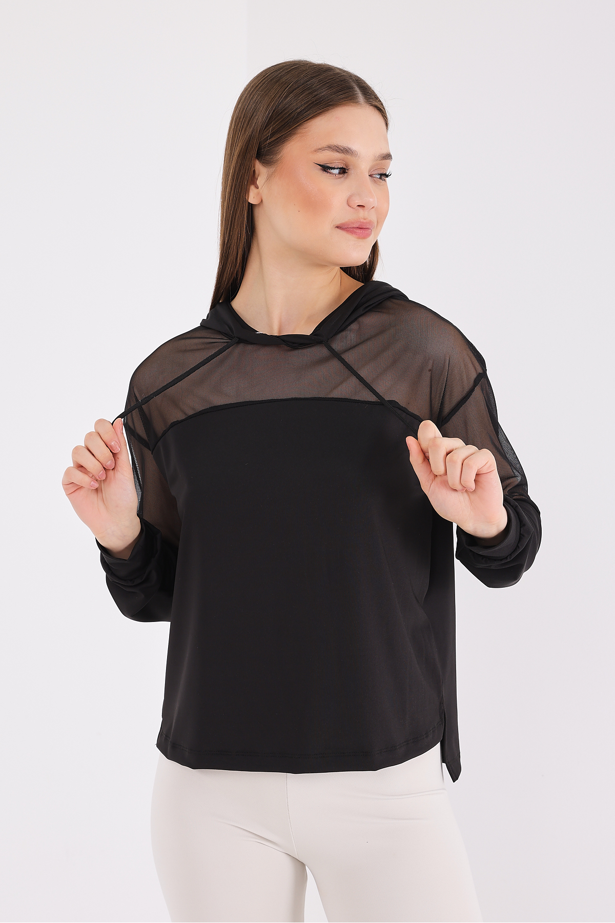 Scorp Katie Kadın Kapüşonlu Spor Sweatshirt Siyah görsel 5
