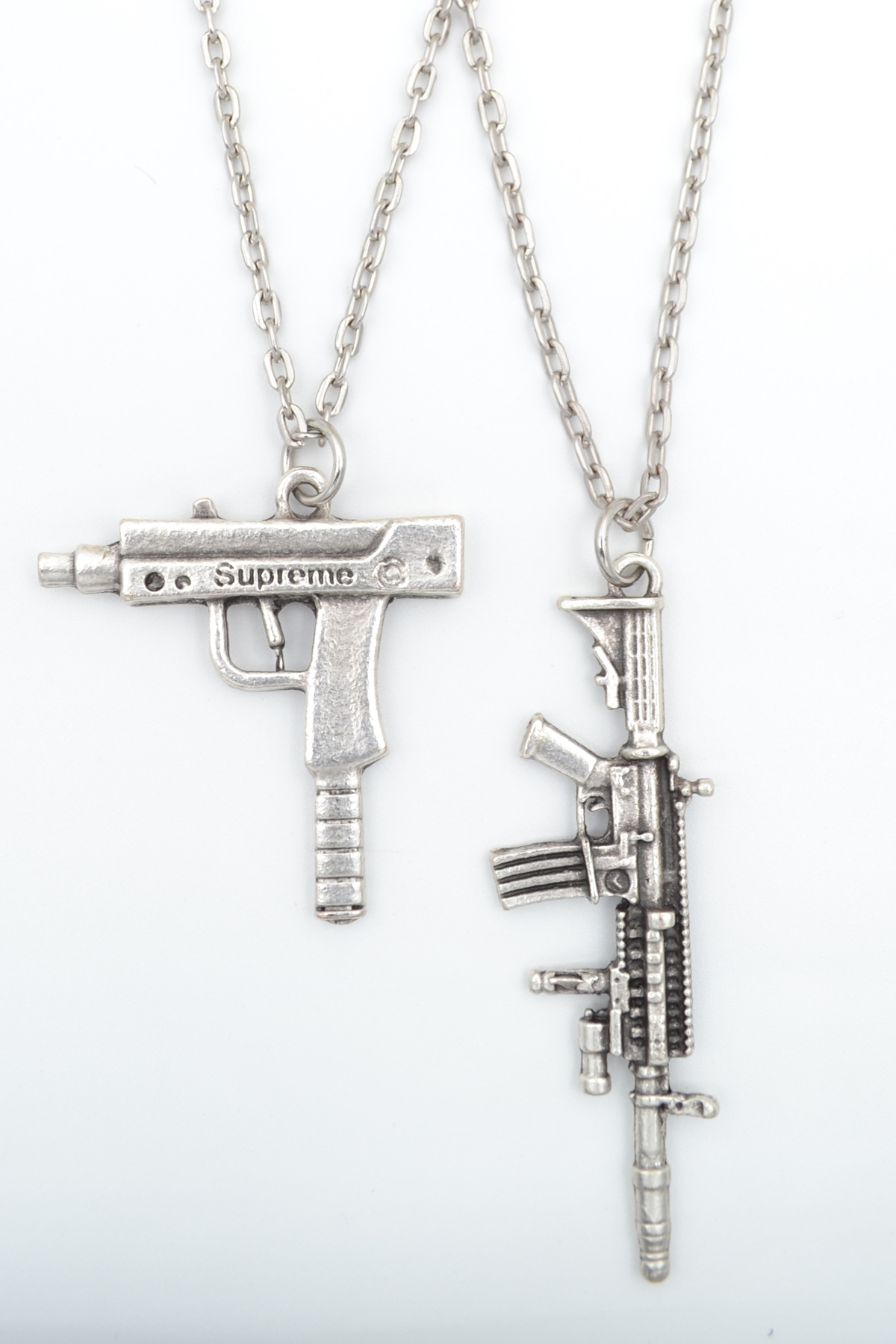 2-Piece Uzi-M4 Silver Plated Necklace Set