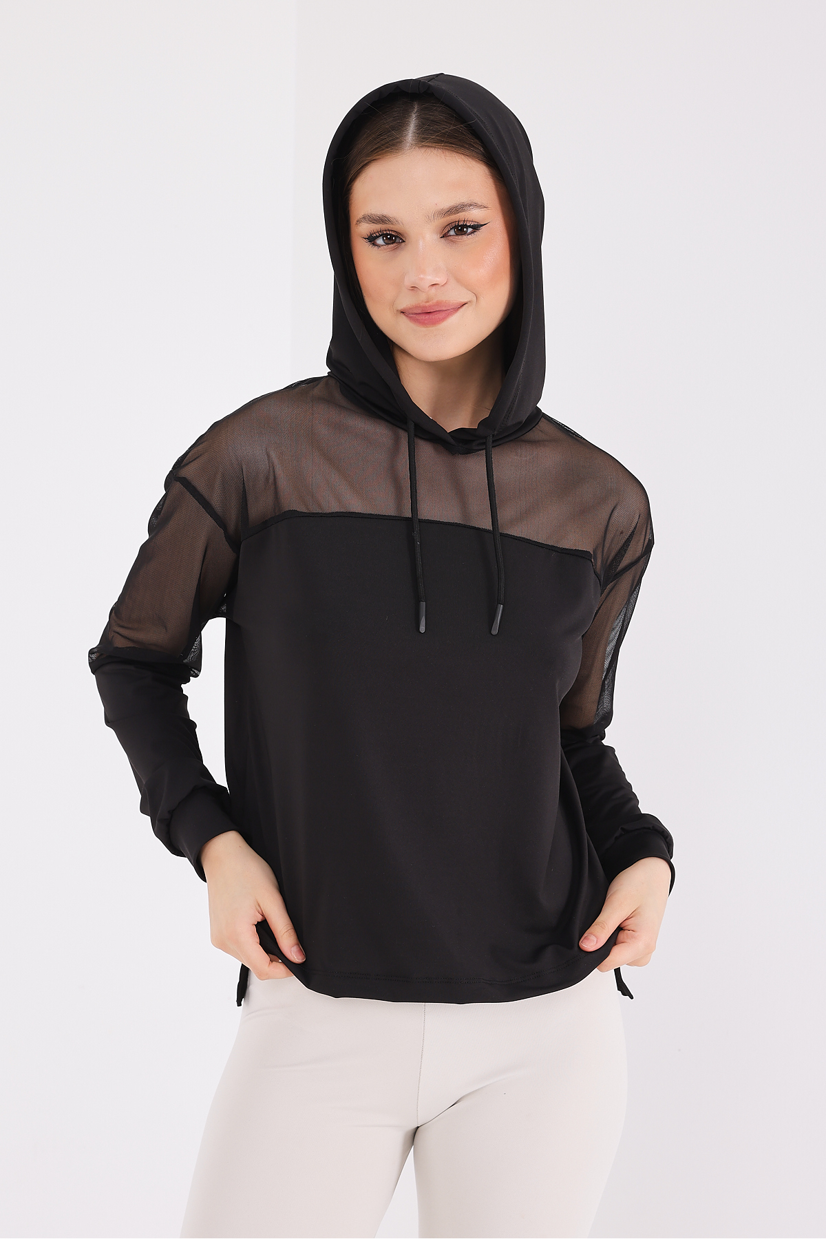 Scorp Katie Kadın Kapüşonlu Spor Sweatshirt Siyah görsel 3