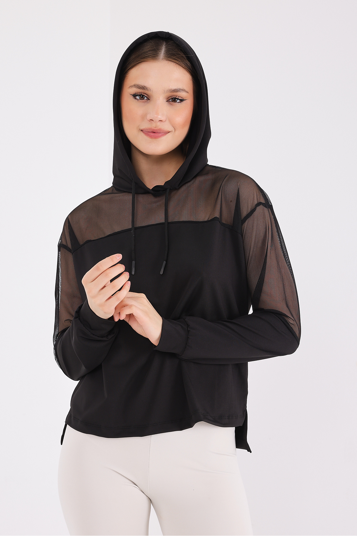 Scorp Katie Kadın Kapüşonlu Spor Sweatshirt Siyah görsel 6