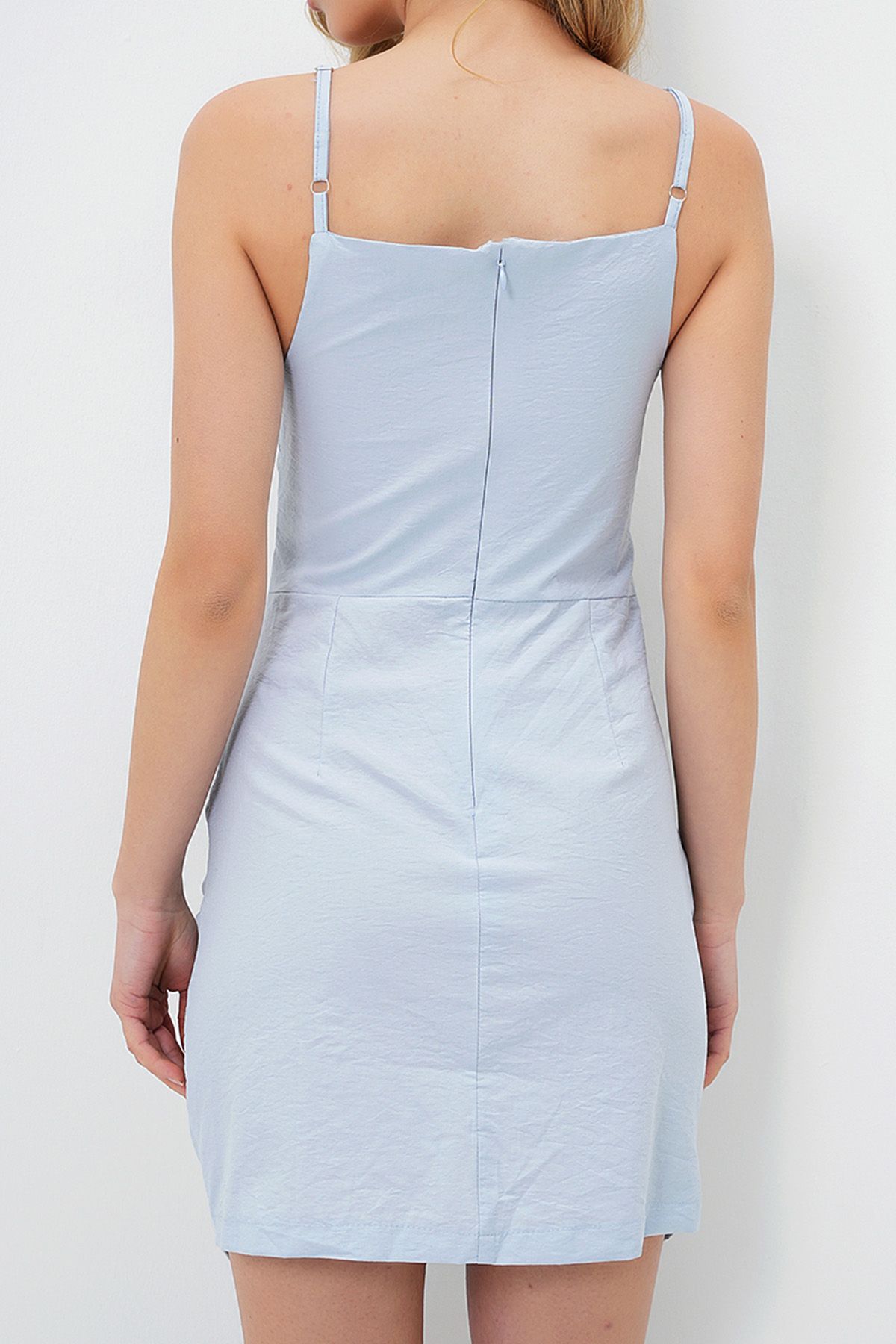 VAGGON-Women's Blue Adjustable Strap Draped Lined Woven Mini Dress Prmx13695 5