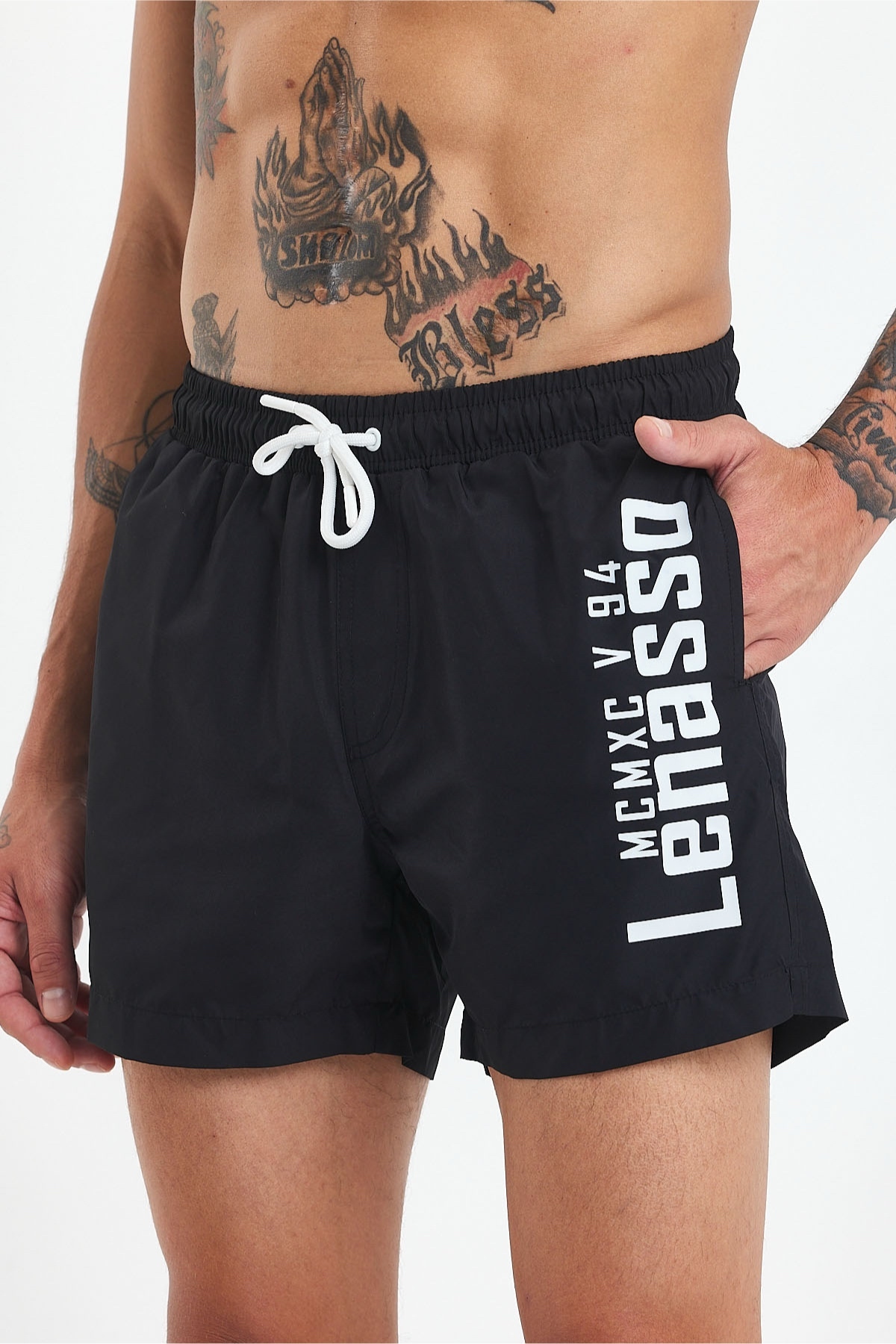 MADZEYMODA Premium Men's Lined Black Swim Shorts Ls-95047