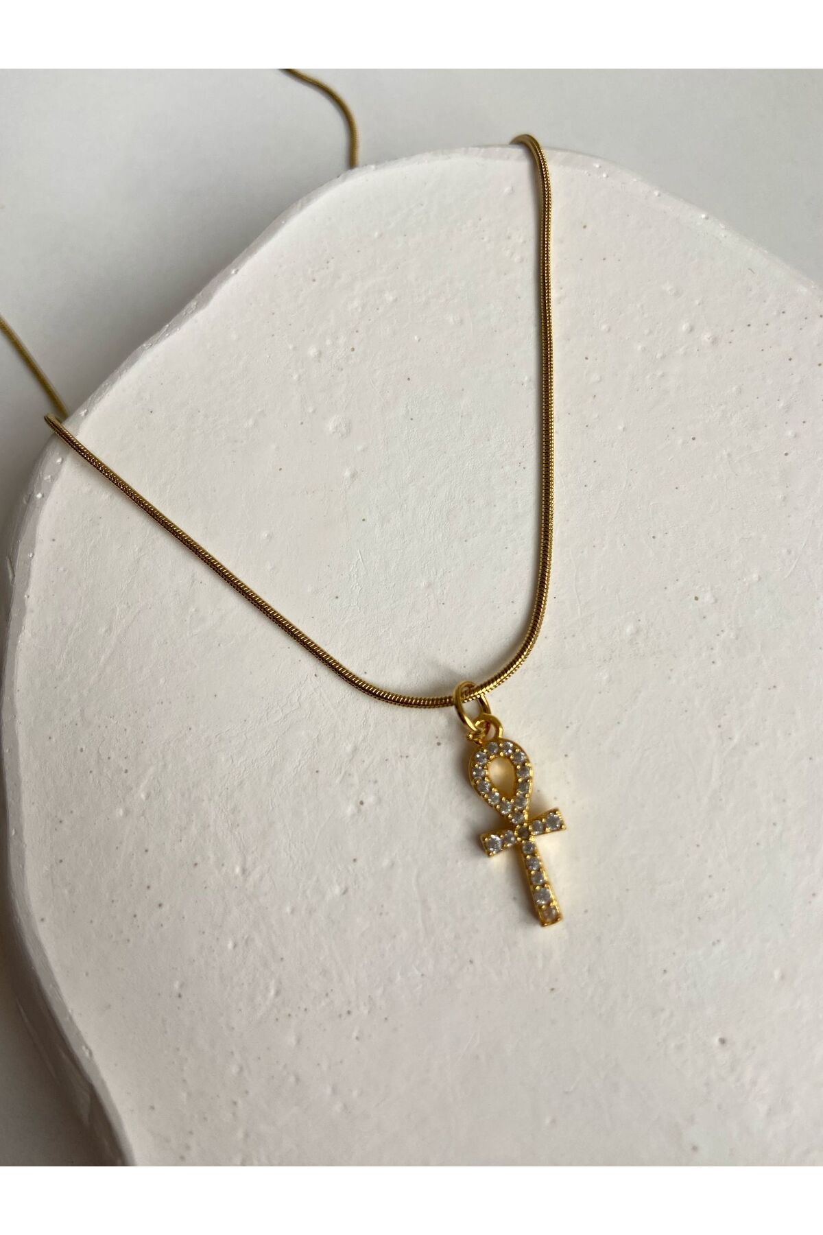Taşlı Ank Charm Yılan Zincir 45 Cm Altın Kaplama Gold Kadın Kolye – Sevgililer Günü Özel - Detay Görseli 2