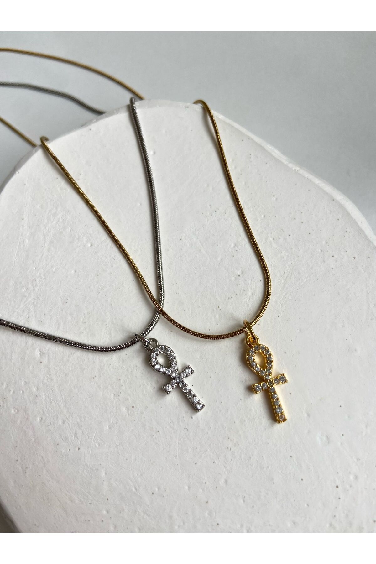Taşlı Ank Charm Yılan Zincir 45 Cm Altın Kaplama Gold Kadın Kolye – Sevgililer Günü Özel - Detay Görseli 3