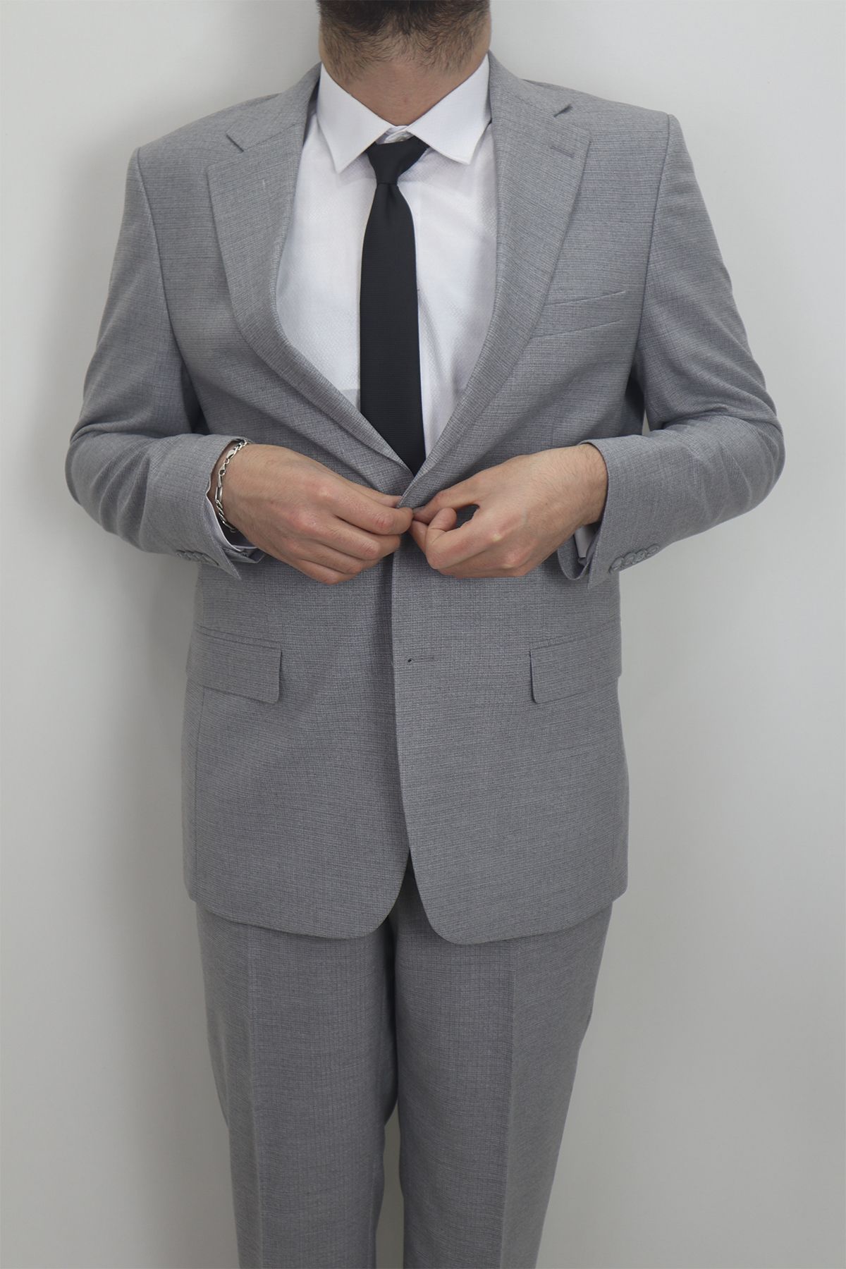 DUAYEN-Fistan Store Men's Stone-Washed Classic Cut Regular Fit Double Button 4 Drop Suit 3