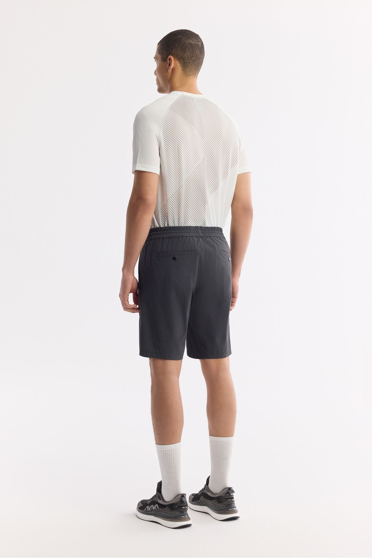 Avva-Men's Elastic Waist Shorts A51Y3652 Zipper Pocket Pleated 3