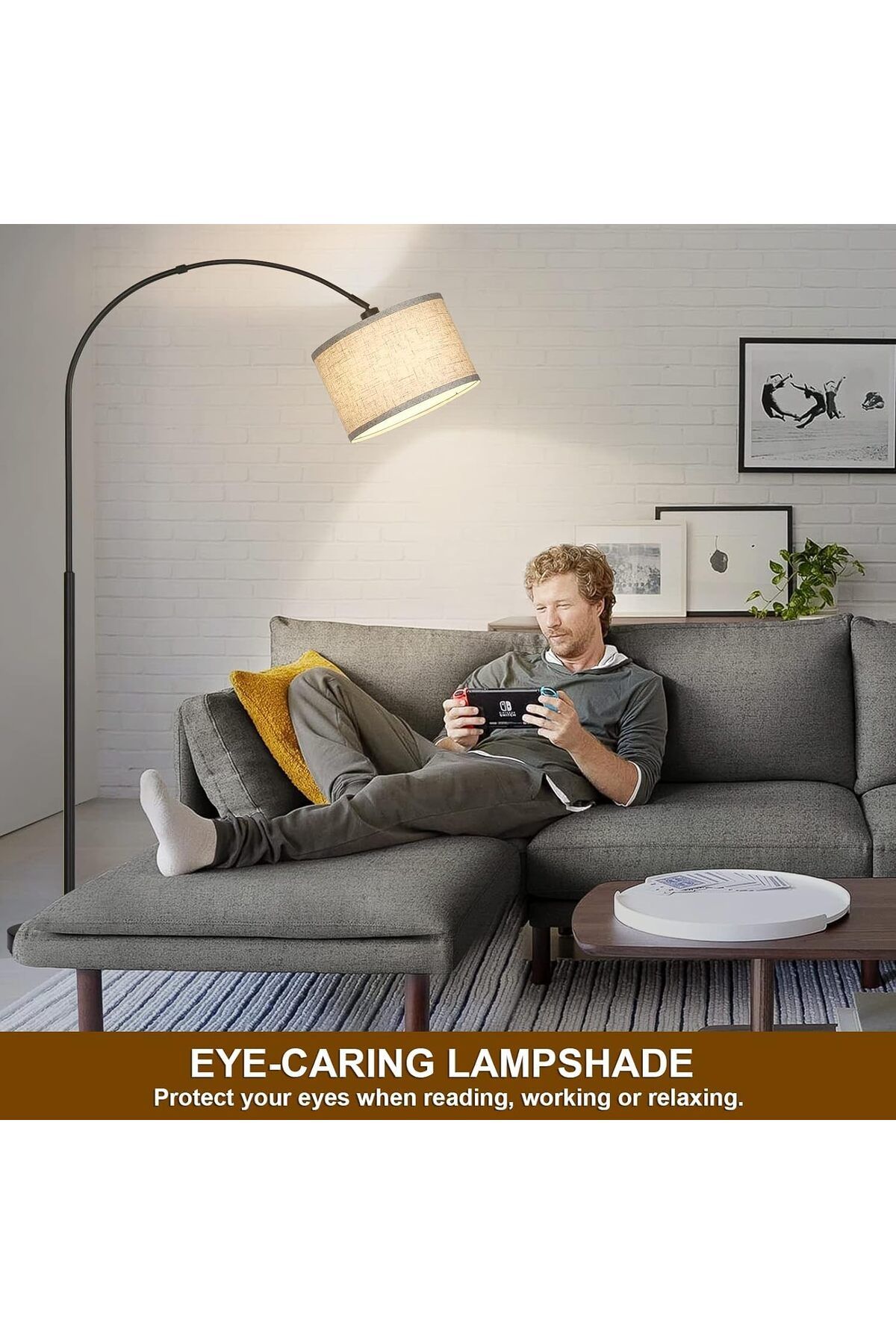 COOYA-LED Arc Floor Lamp, with Adjustable Hanging Drum Shade, 185CM Height Tall, 12W Bulb Included 6