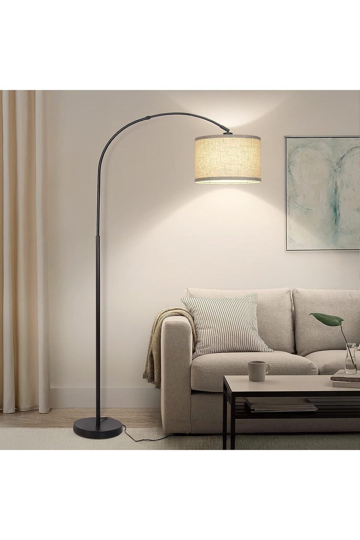 COOYA-LED Arc Floor Lamp, with Adjustable Hanging Drum Shade, 185CM Height Tall, 12W Bulb Included 1