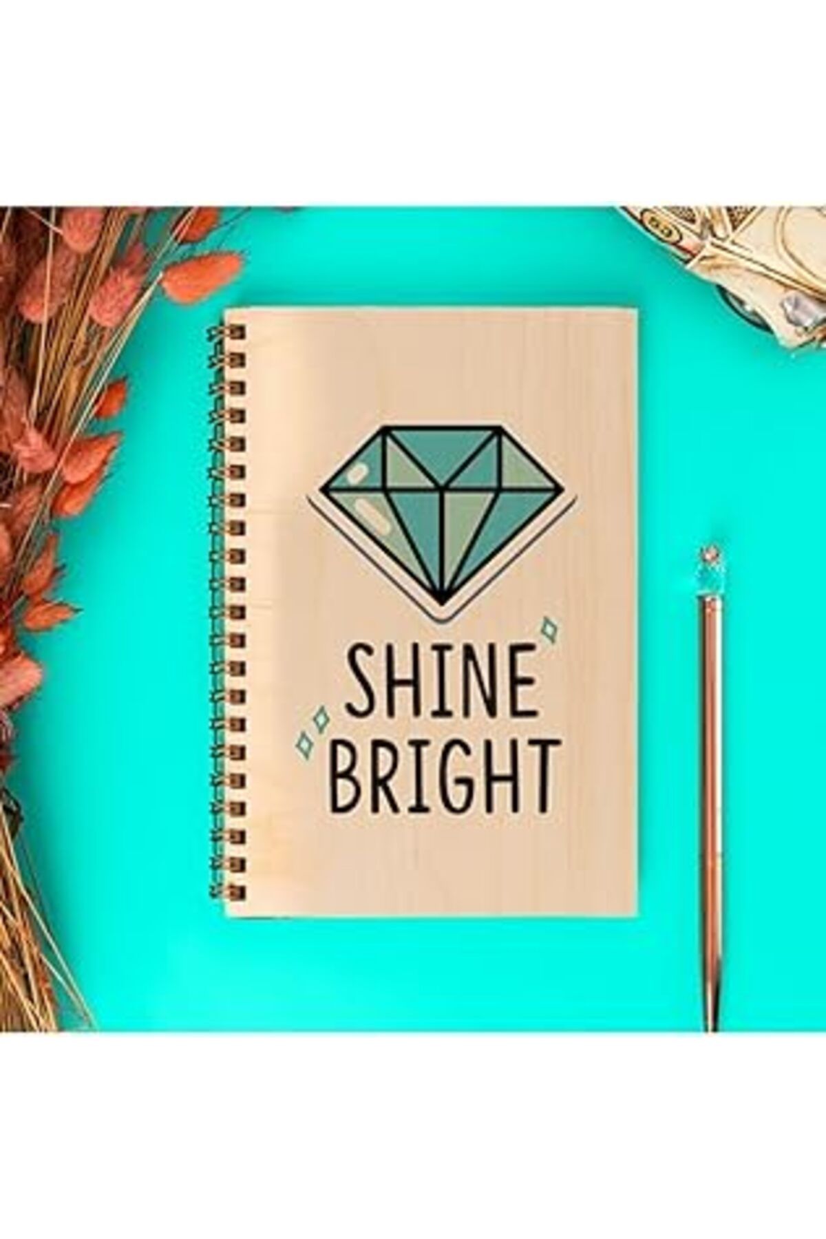 NZM TİCARET Hediyesepeti Shine Bright Tasarımlı 8 Cm X 12 Cm Ölçülerinde Çizgisiz 48 Yaprak Ahşap Kapaklı Defte
