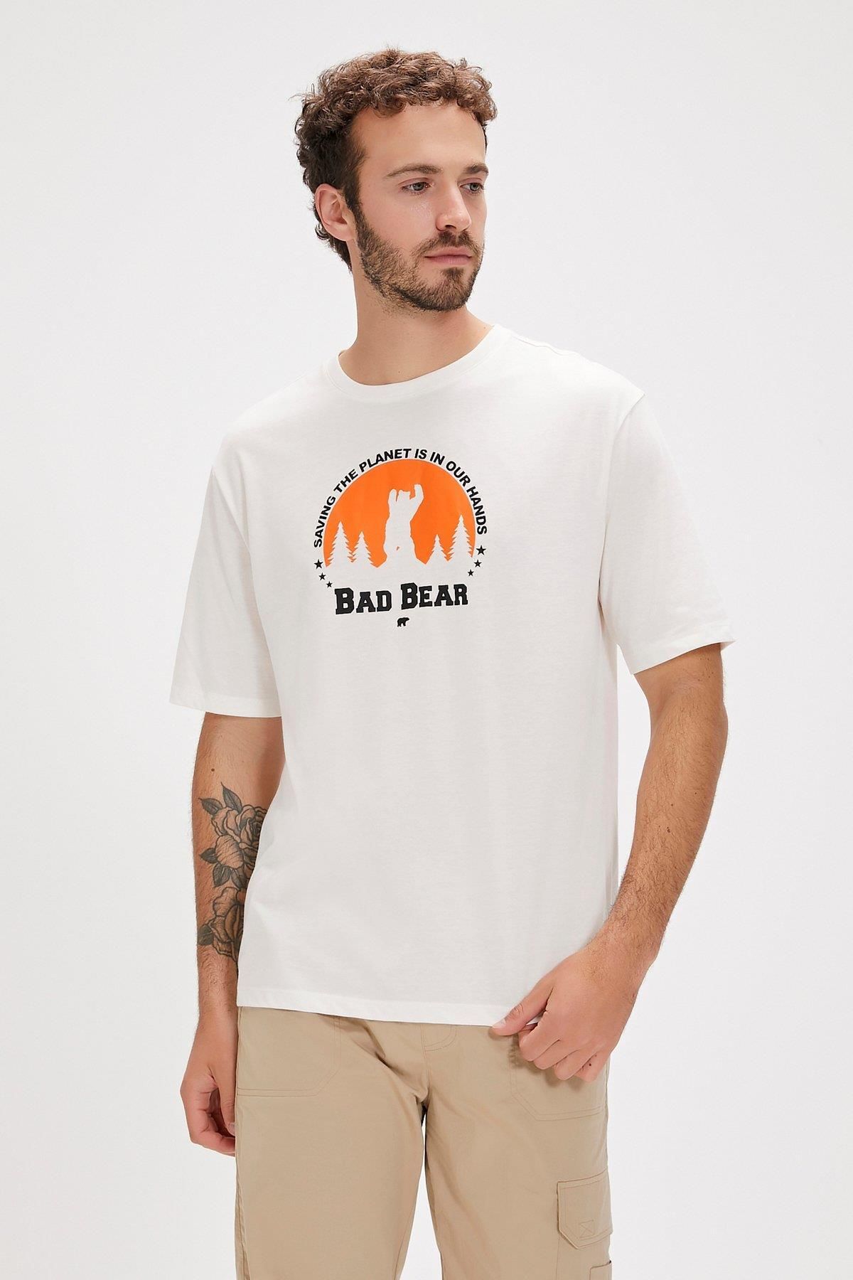 ری - تی شرت سفید مردانه Planet - 24.01.07.049 Bad Bear