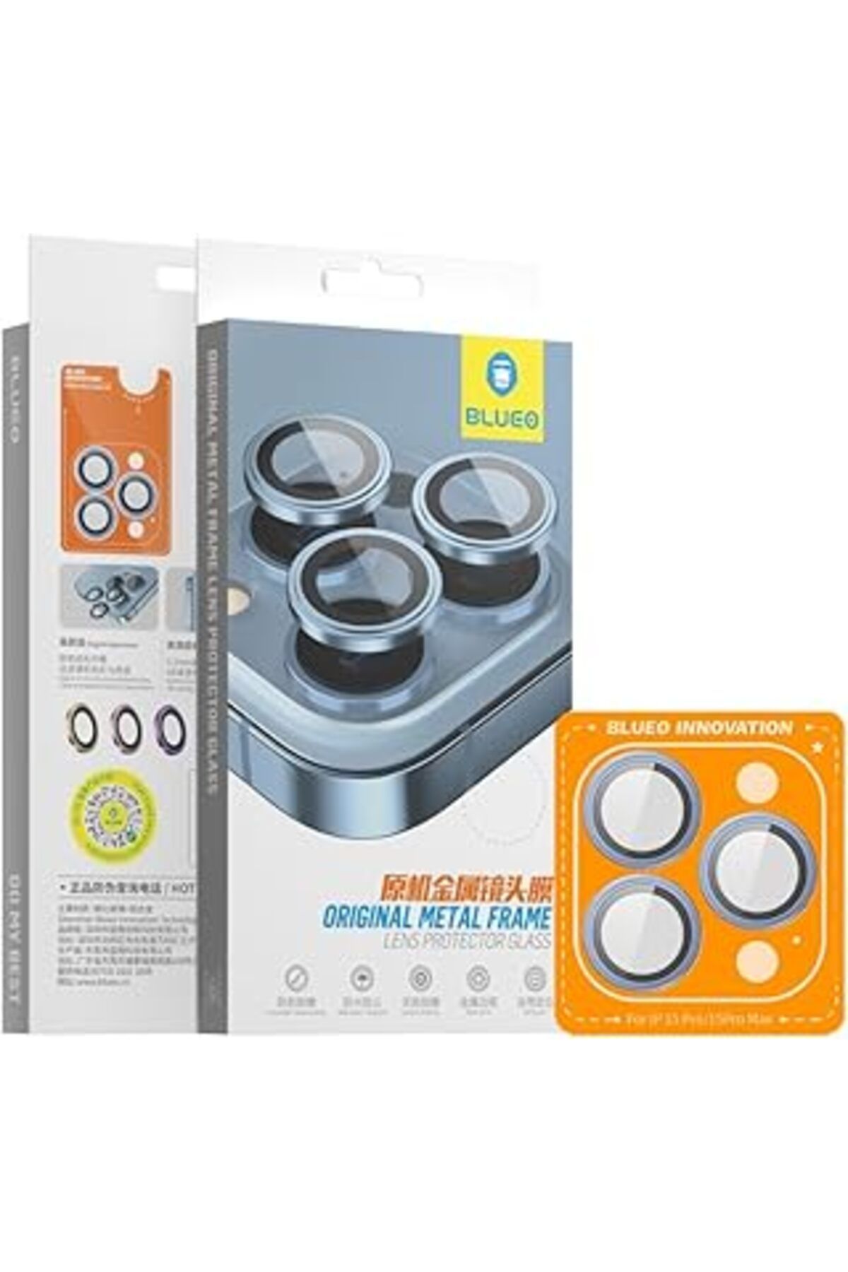 Mu Art Blueo Iphone 15 Pro Max Uyumlu Mavi Orijinal Metal Çerçeve Kamera Lens Koruyucu
