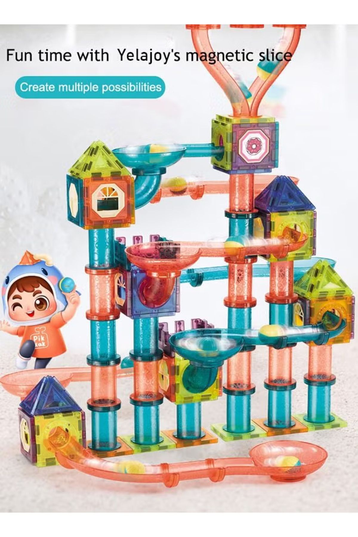 Yelajoy-185 PCS Magnetic Tiles Pipe Magnetic Blocks Toys,Building Set with for Kids 3D Building Puzzle 7