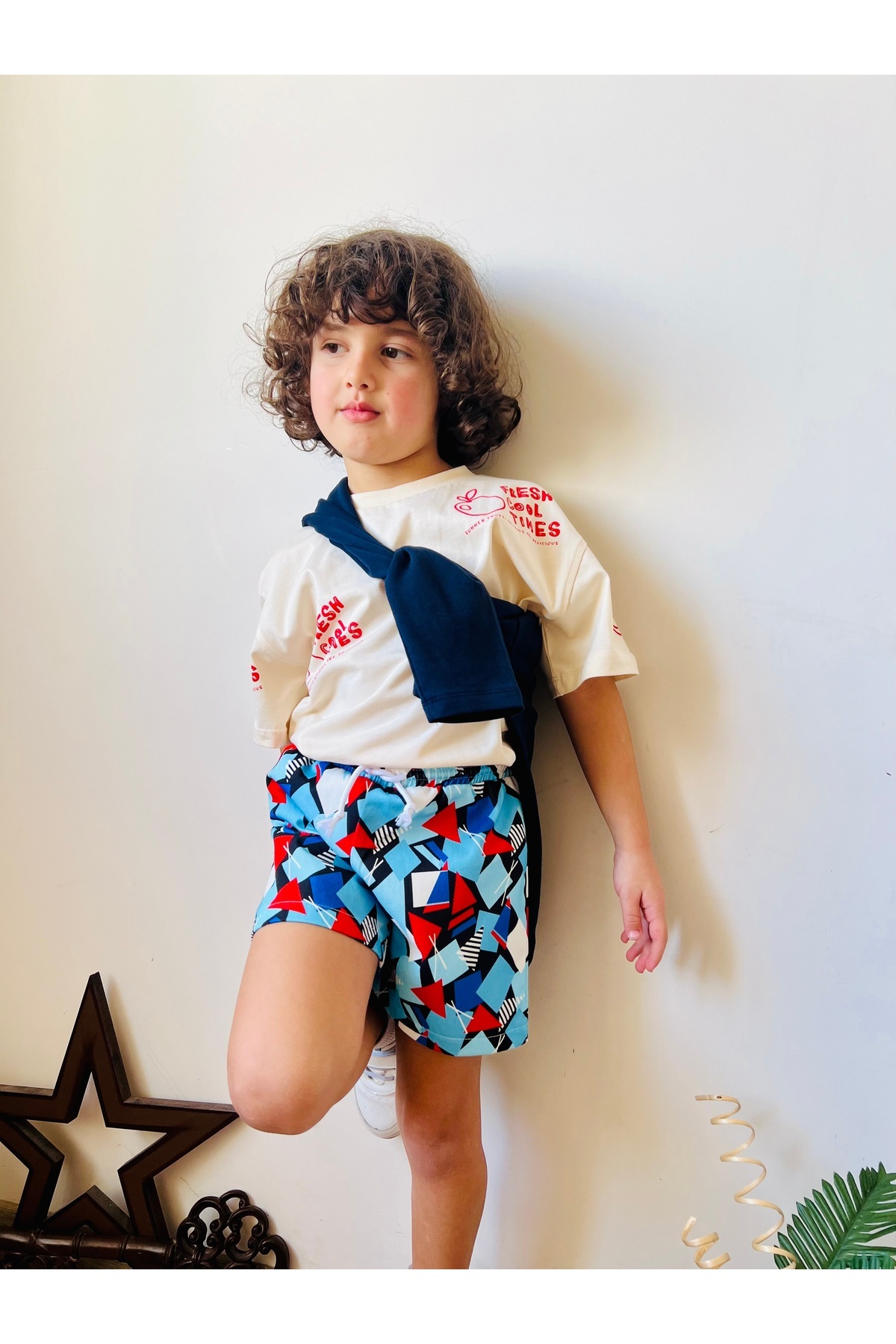 DİVİSTA-Unisex Children's Multicolor Patterned Shorts 3