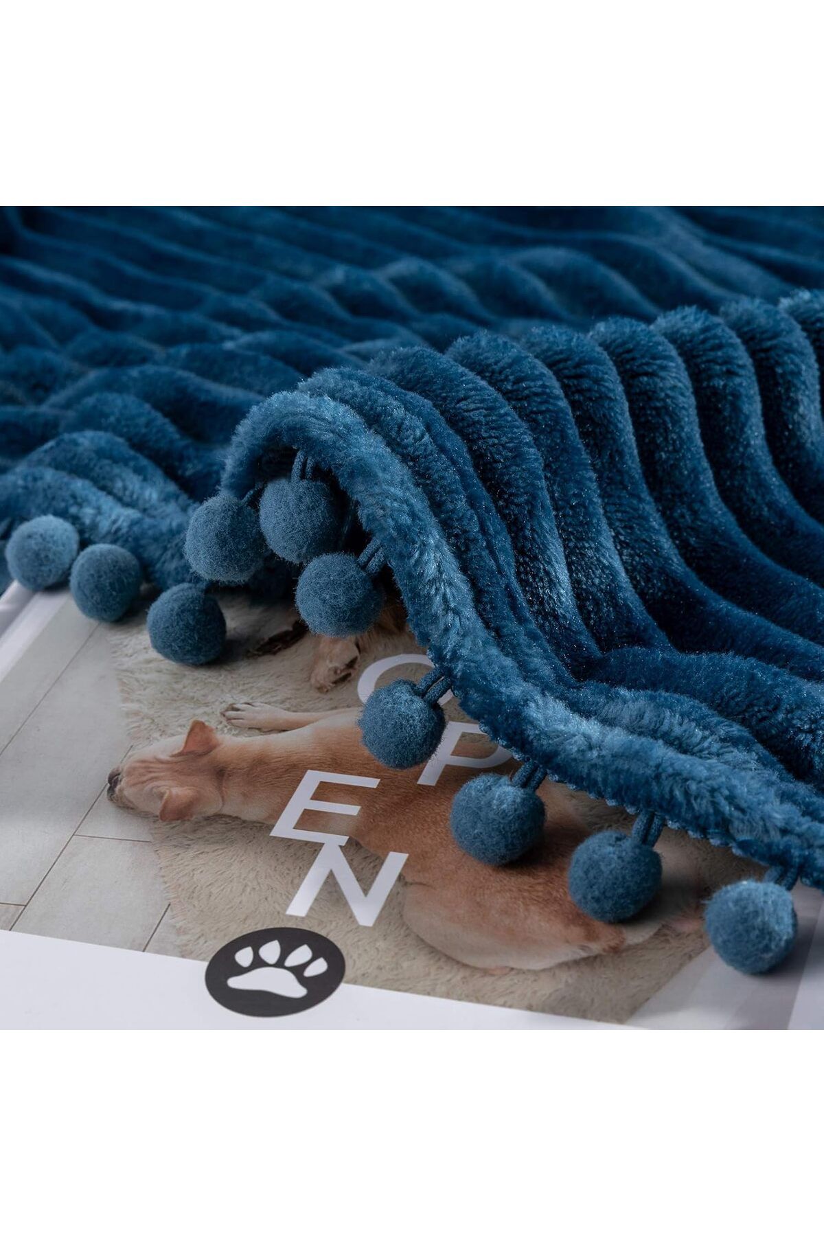 COOYA-Fleece Blanket Twin Size – 51x63, Blue with Pompom Fringe - Flannel Blanket Throw Blanket 3