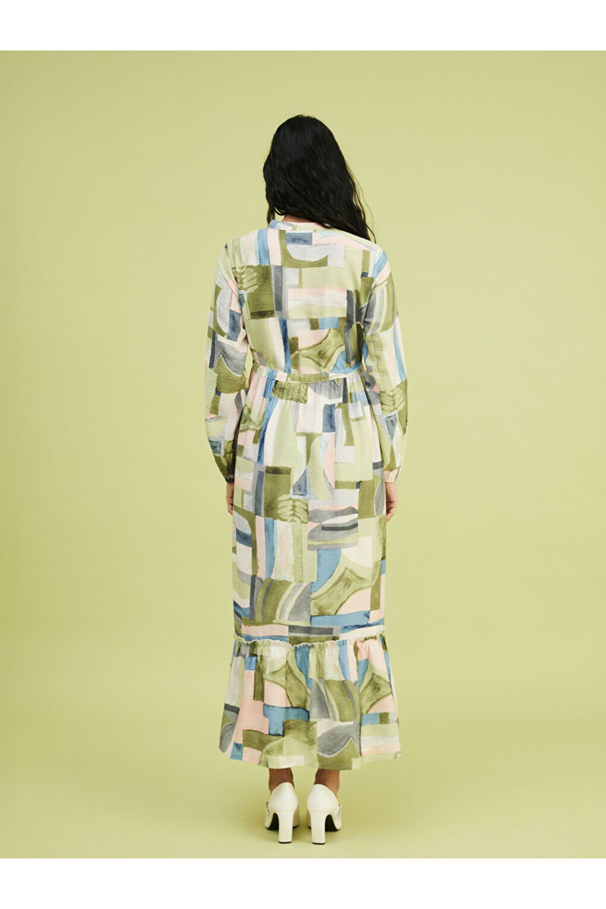 LC Waikiki-Rochie cămașă pentru femei LCW Modest Green Judge Guler 5