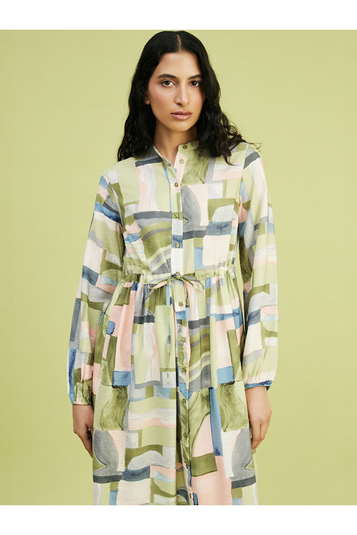 LC Waikiki-Rochie cămașă pentru femei LCW Modest Green Judge Guler 4