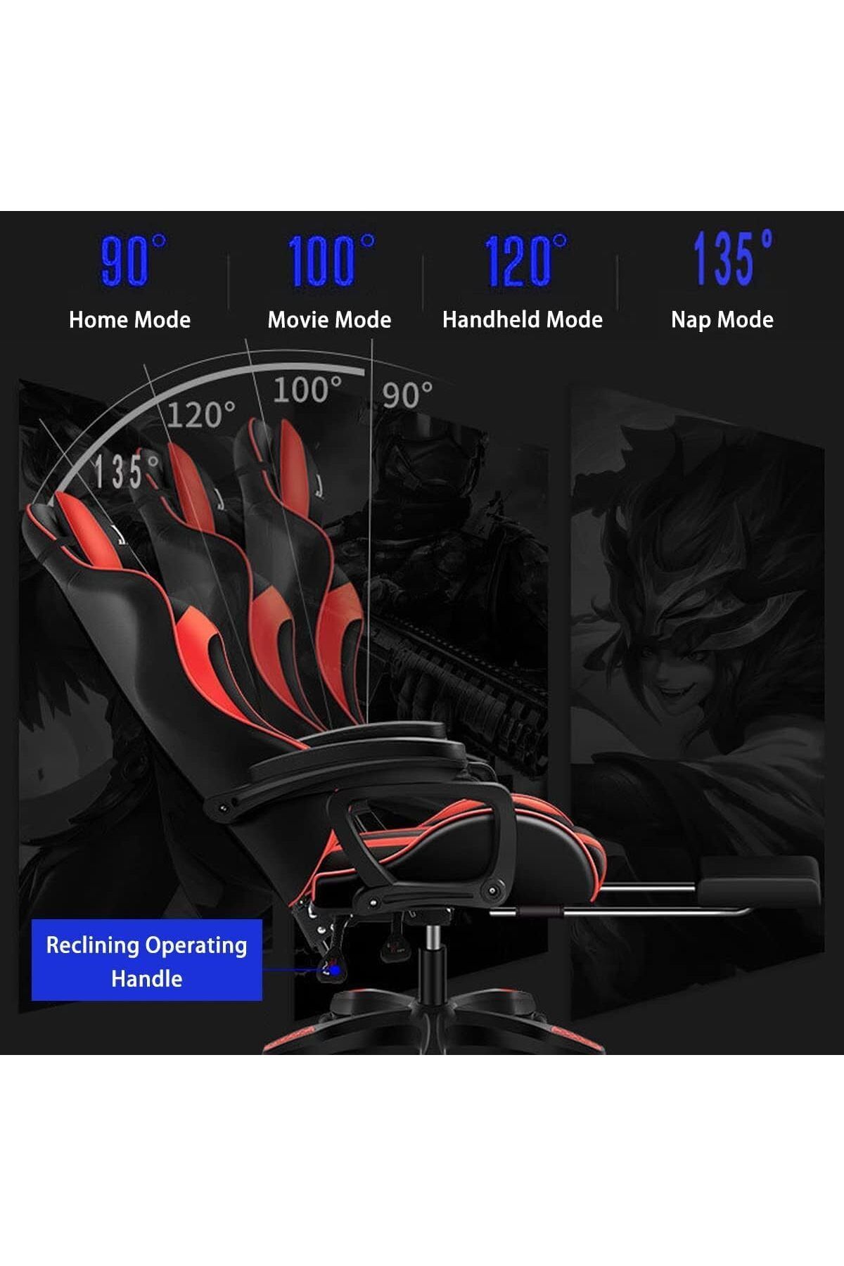 COOYA-Office Computer Game Chair,Ergonomic Backrest,Height Adjustment,with Headrest and Lumbar Pillow,Red 5