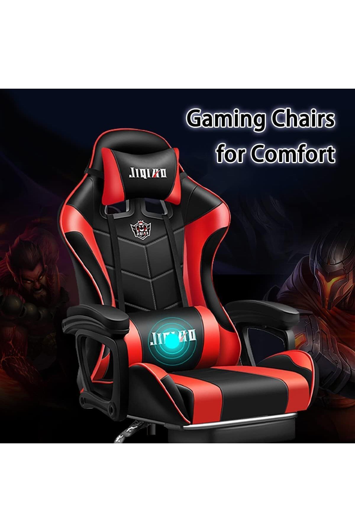 COOYA-Office Computer Game Chair,Ergonomic Backrest,Height Adjustment,with Headrest and Lumbar Pillow,Red 7