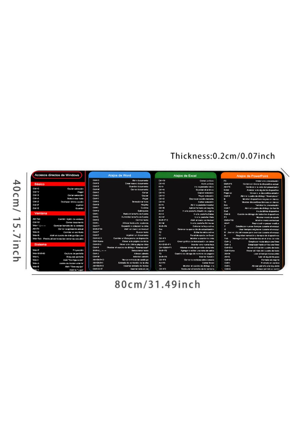 Choice-31.4 15.7in 80 40cm black Spanish Excel Shortcuts Pattern Large Mouse Pad Office Desk Mat Computer K 5