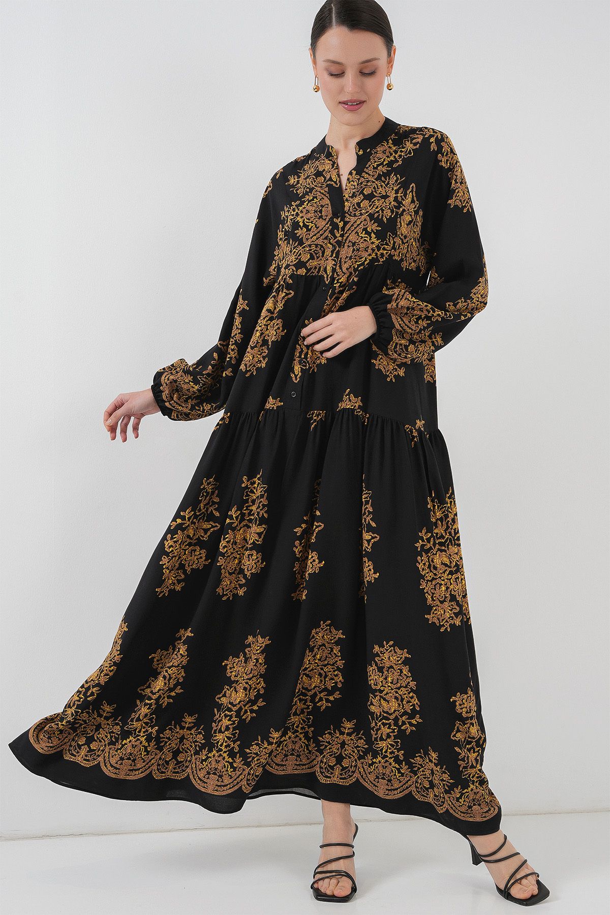 Bigdart-2423 Model Authentic Patterned Black Dress 3