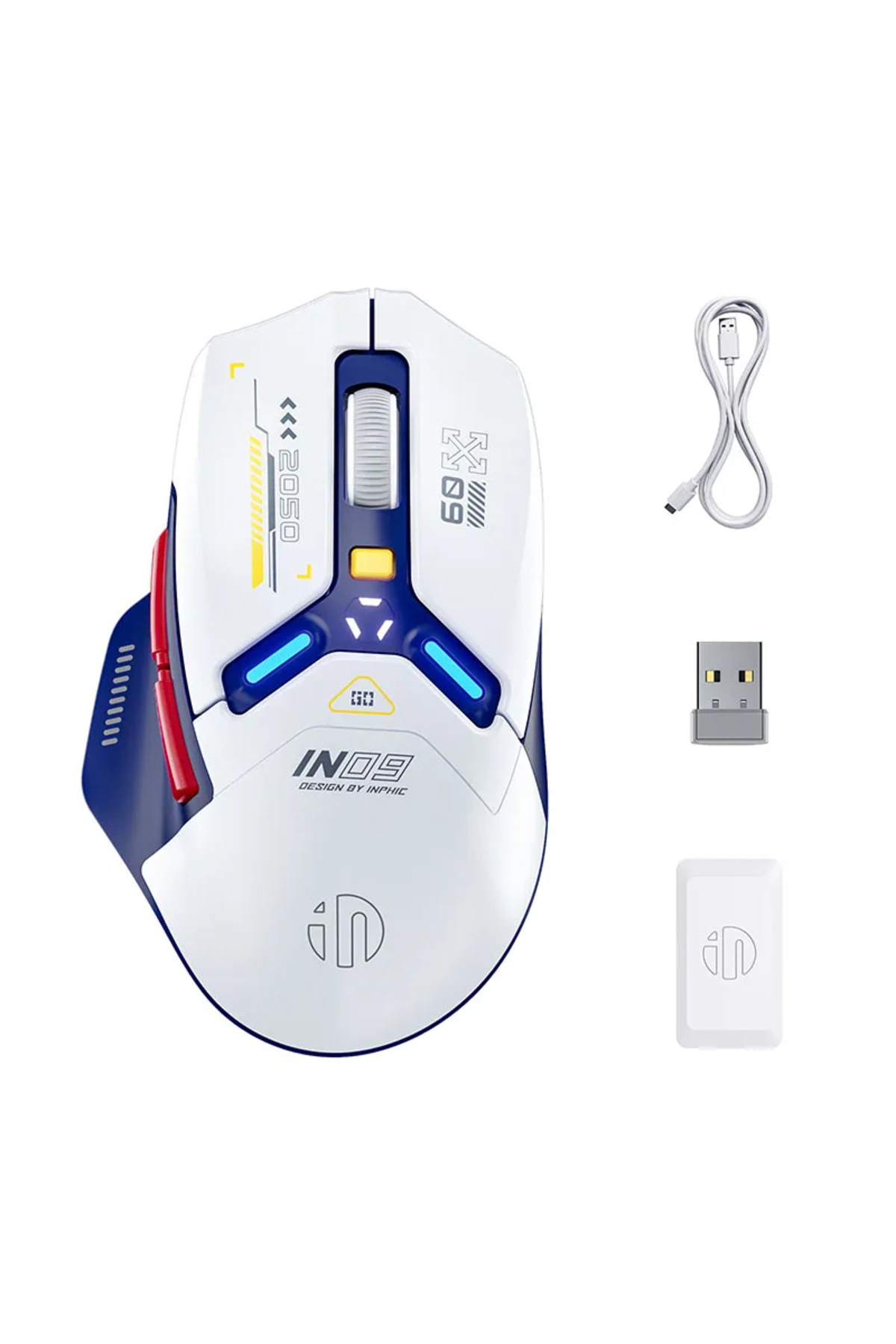 Choice-Blue and white Inphic IN9 Wireless Gaming Mouse Rechargeable PAW3311 Bluetooth Mouse RGB Lighting Ef 1