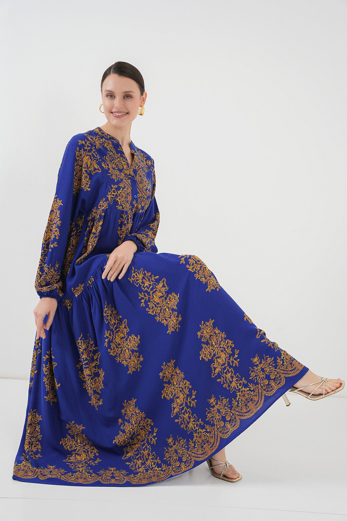 Bigdart-2423 Modell Authentisches gemustertes Lila Kleid 2