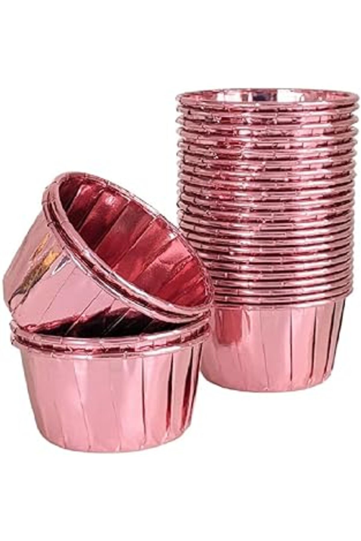 Pazarcan Trend Hediye Sepeti 25'Li Rose Gold Parlak Pembe Muffin Kek Kalıbı, Kek Kapsülü Cupcake Kalıbı, Air
