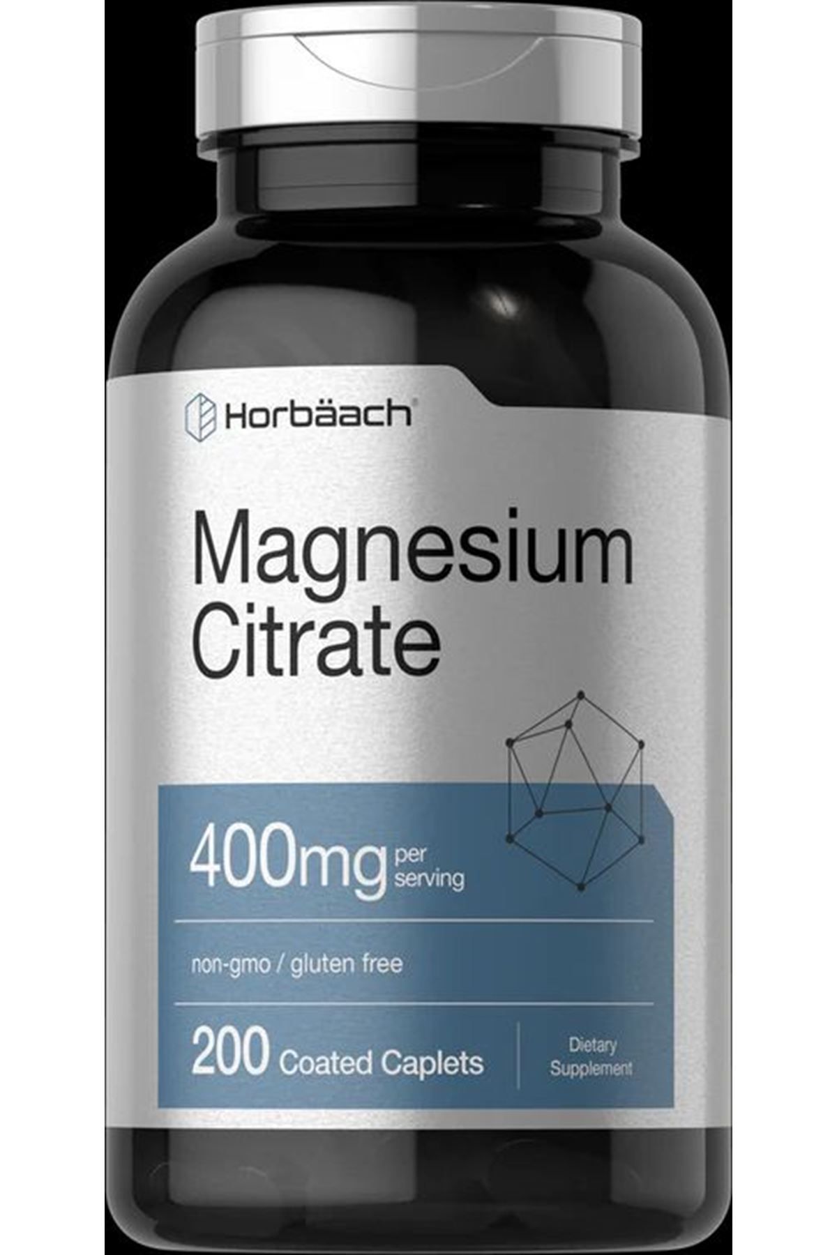 Horbaach Magnesium Citrate | 400mg | 200 Caplets | Vegetarian, Non-GMO, and Gluten Free Supplement