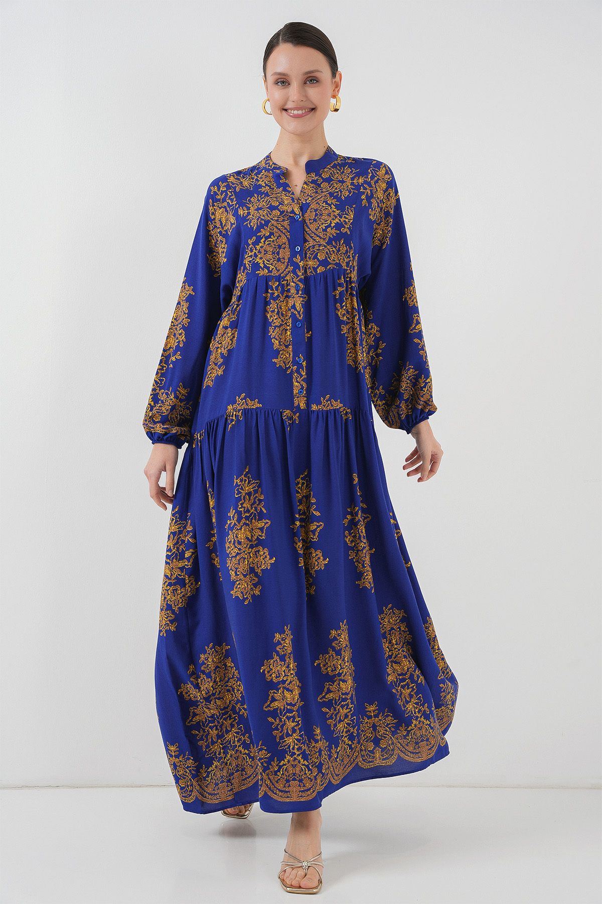 Bigdart-2423 Modell Authentisches gemustertes Lila Kleid 4