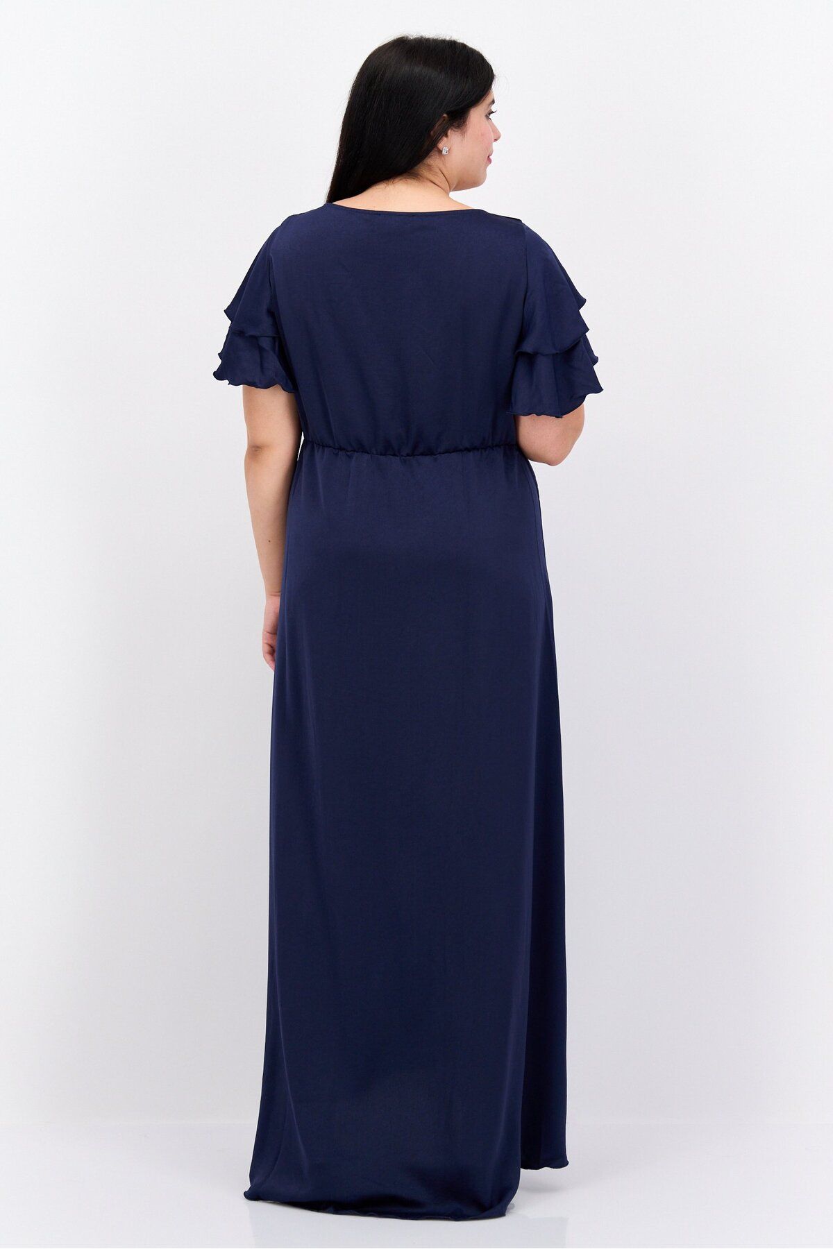 Lıttle Mıstress-Women Curve Size Solid Maxi Bridesmaid Dress, Navy 3