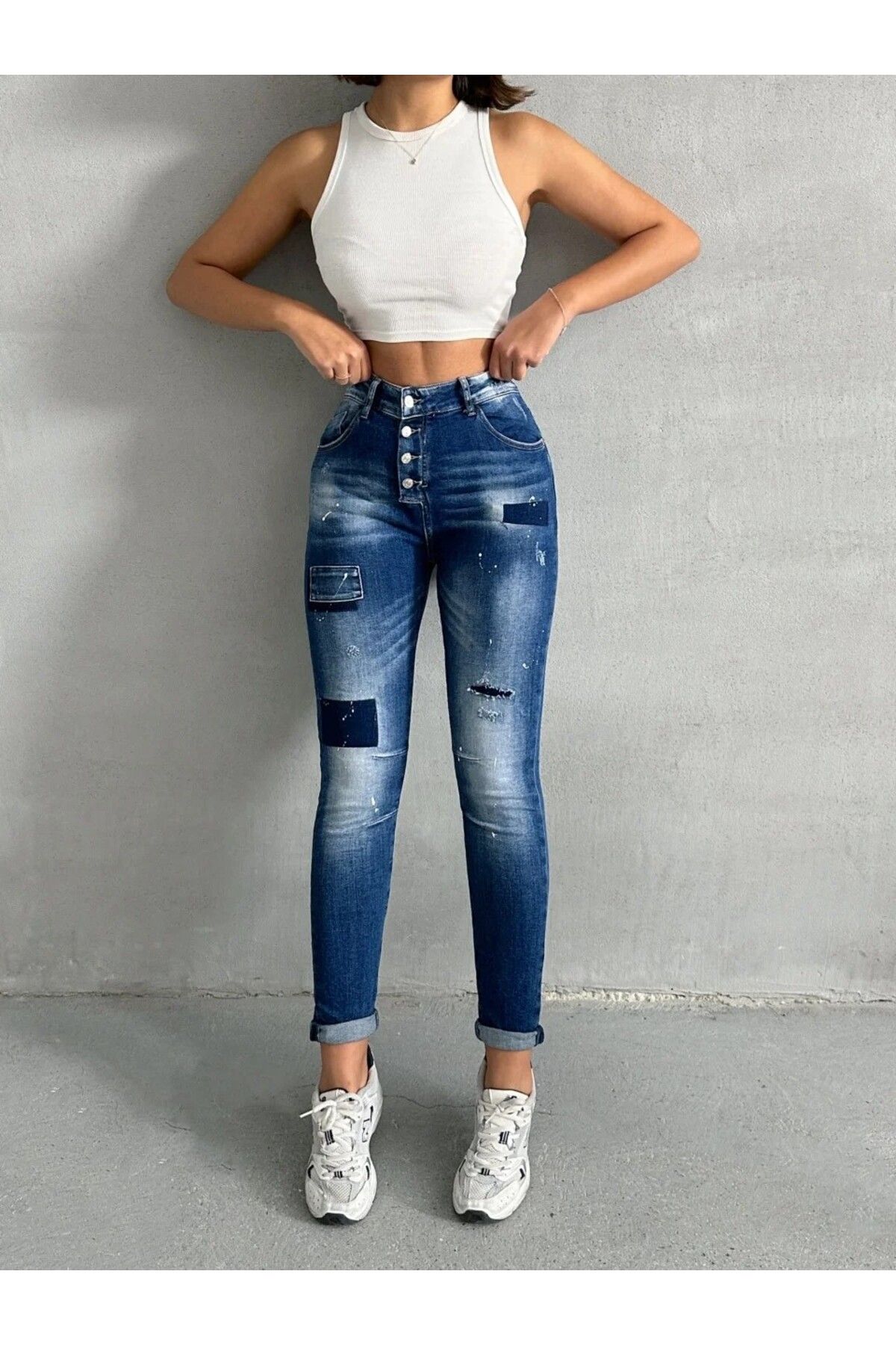 ADA MODA-Blugi dama elastici cu abraziuni 4