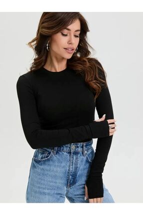 BY HUPE Kadın Siyah Parmak Detaylı Body