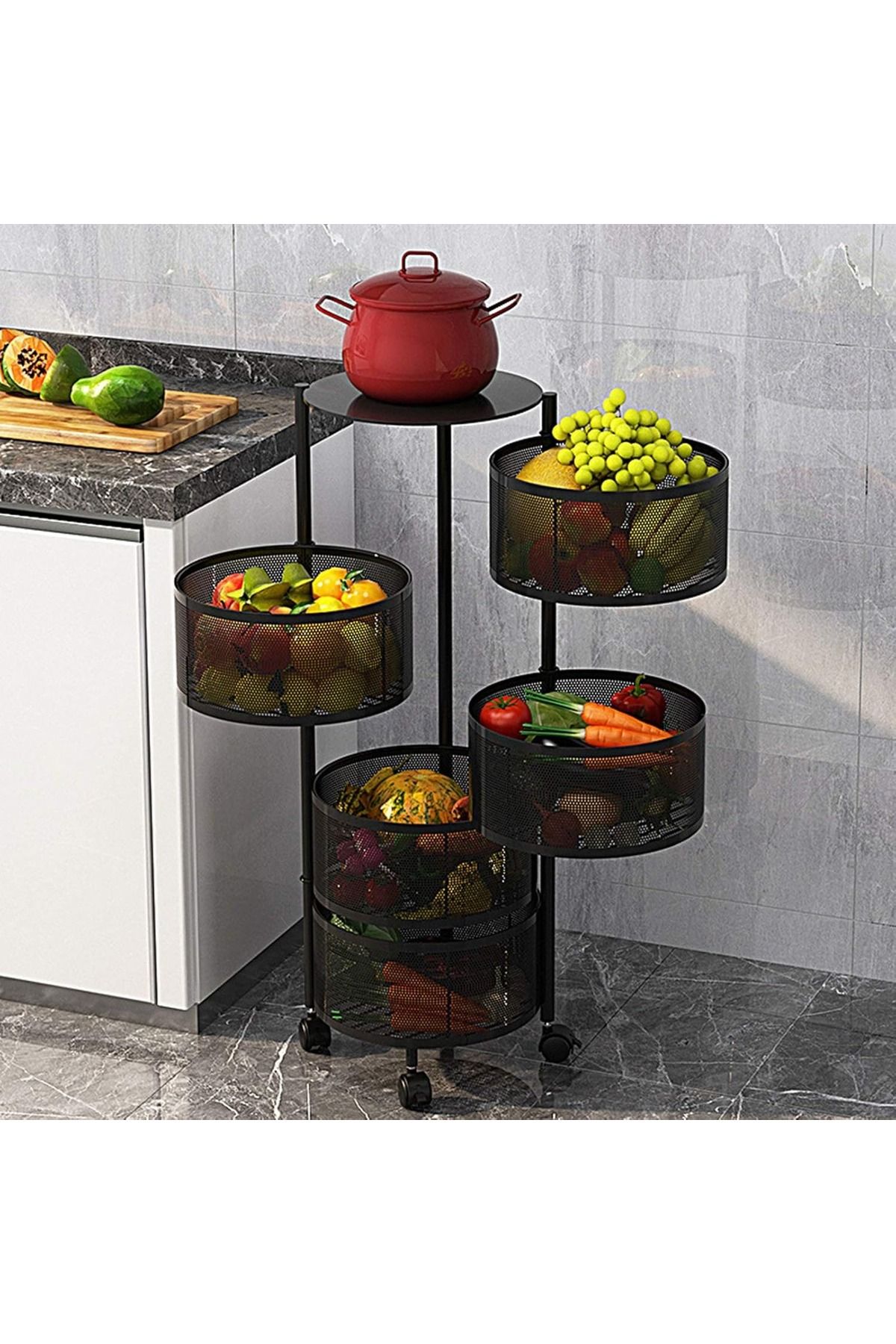 Primo Plus-Multi-Layer Kitchen Storage Shelf Rotatable Steel Rack 4 Movable 2