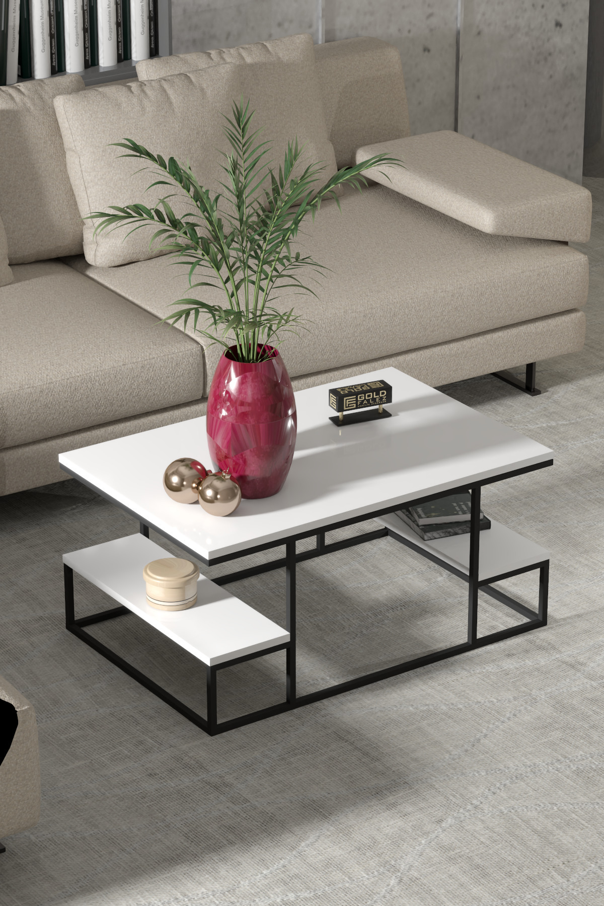 Goldfalez Deluxe Raflı Orta Sehpa Beyaz görsel 2