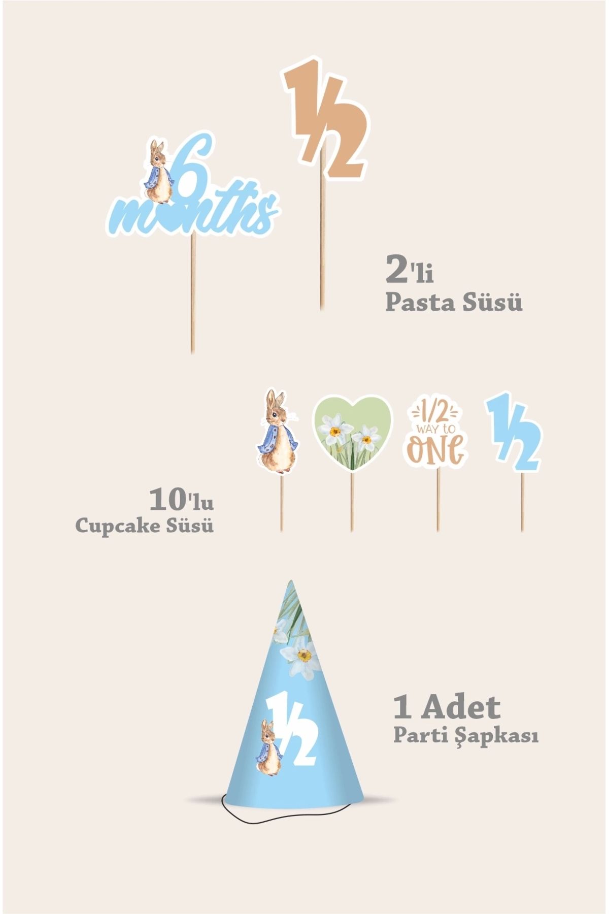 neşeli günlerim-Peter Rabbit Rabbit Half Age Party Σετ γενεθλίων 6 μηνών 4