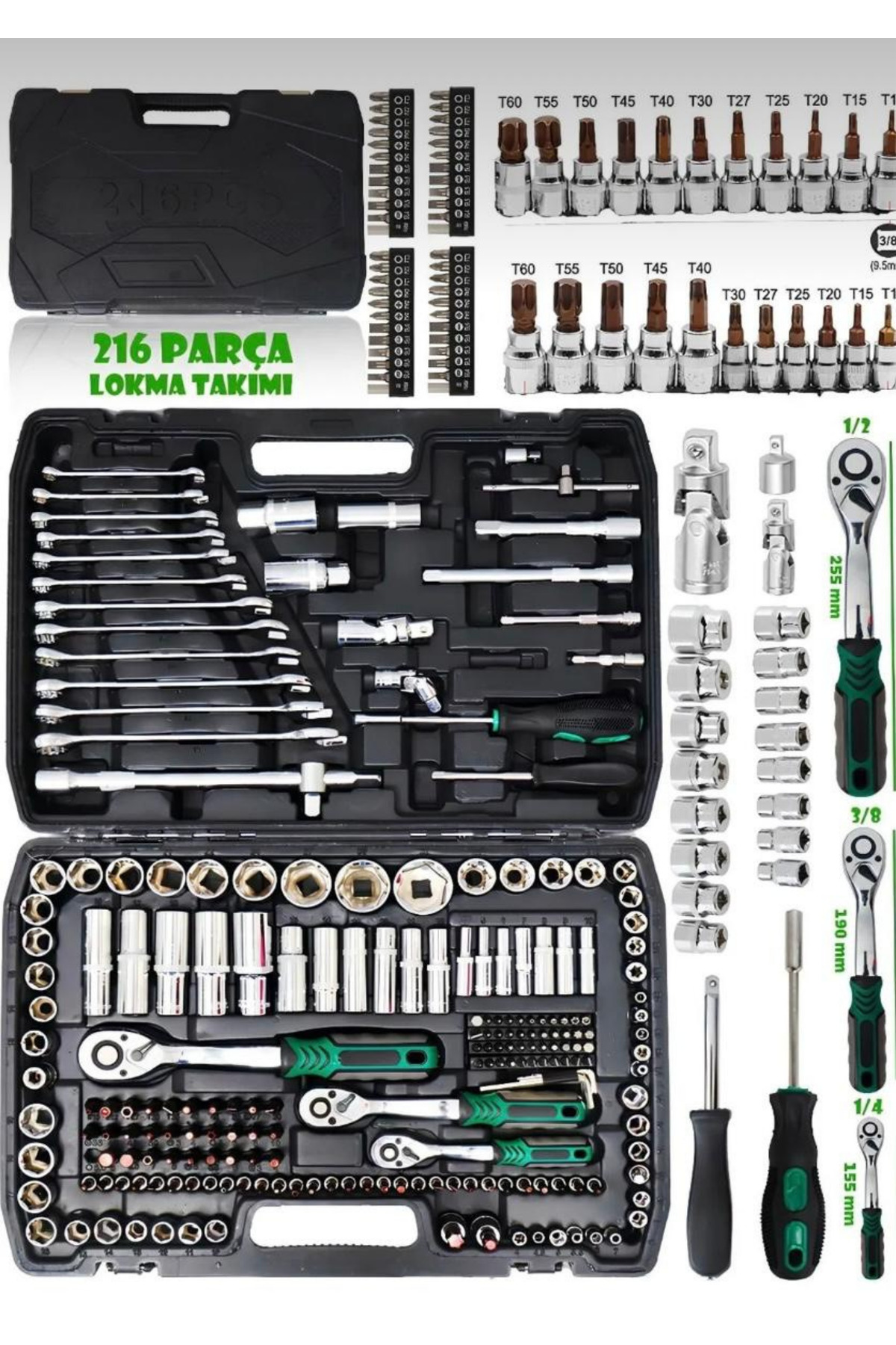 STANWER 3 LÜ KAPORTACI SETİ 3 TON KRİKO 216 PARÇA LOKMA TAKIMI VE