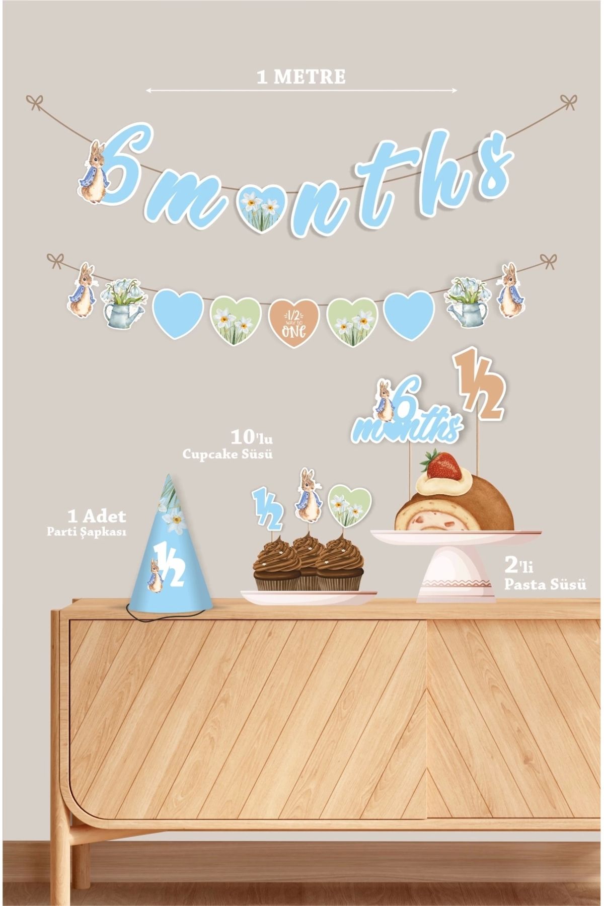 neşeli günlerim-Peter Rabbit Rabbit Half Age Party Σετ γενεθλίων 6 μηνών 2