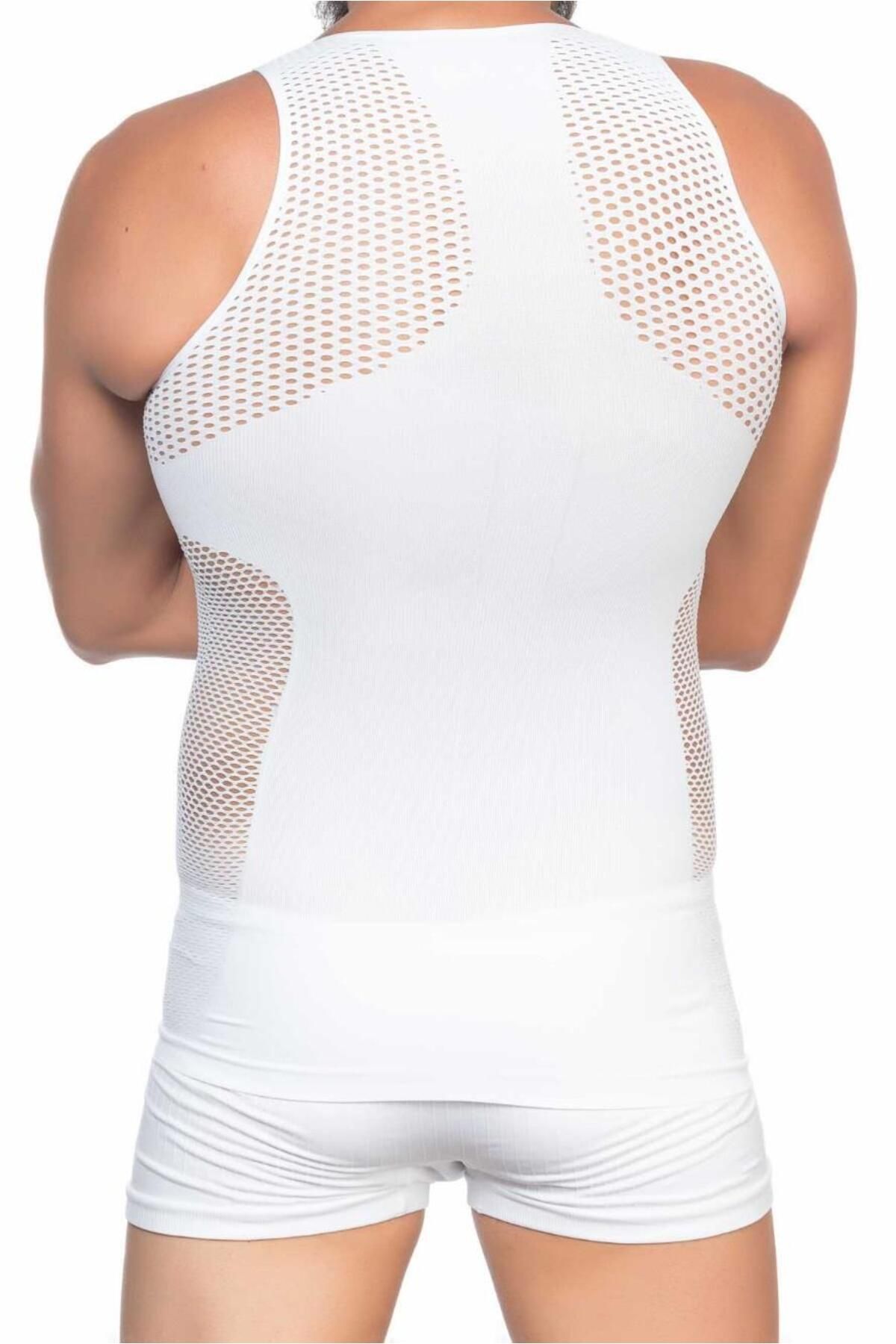 Emay-White Mi E1006 Mesh Men's Corset Undershirt 4