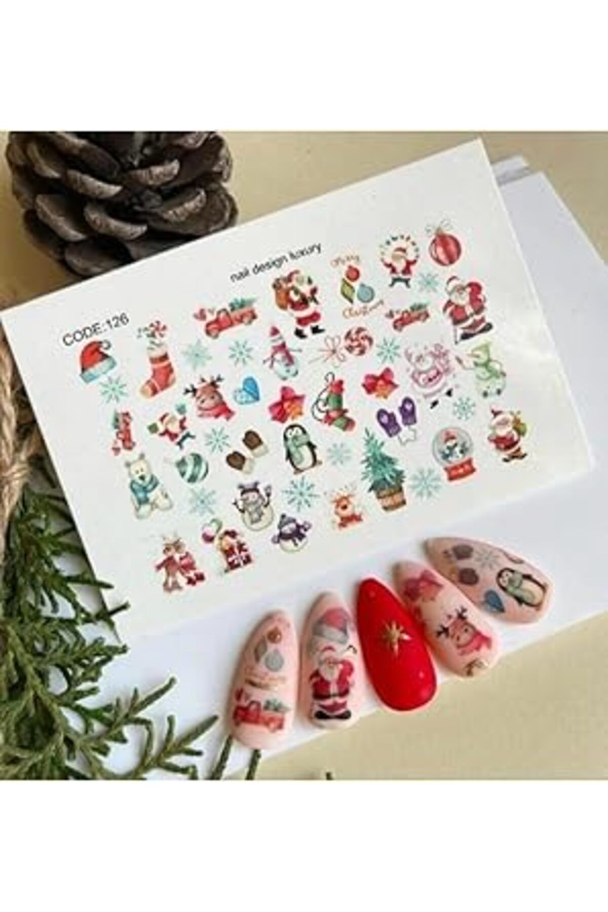 ebadi Yeni Yıl Desenli Tırnak Dövmesi Tırnak Tattoo Nail Art Tırnak Sticker Scanm30