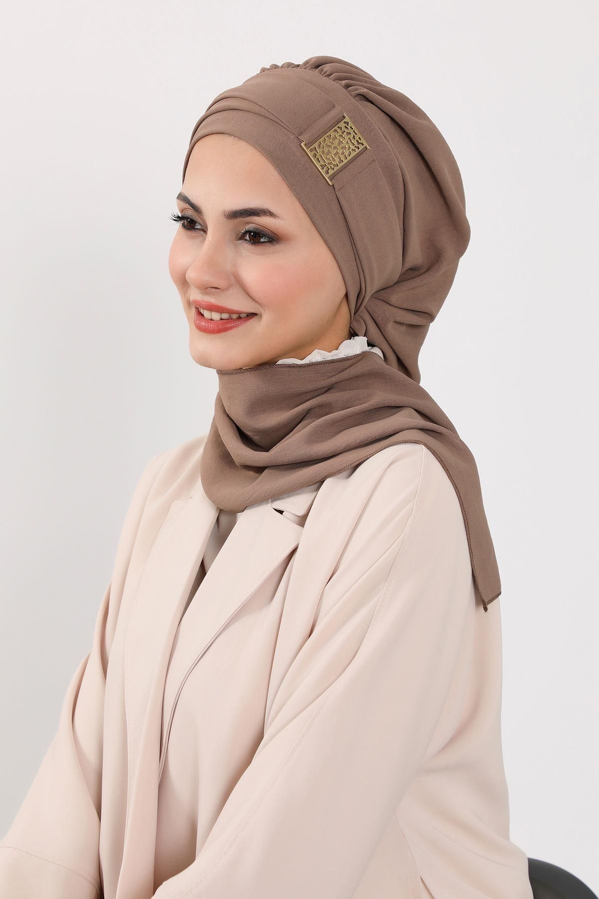 Aisha's Design-Ready Turban with Aerobin Fabric and Gold Accessories - HT-11A 6