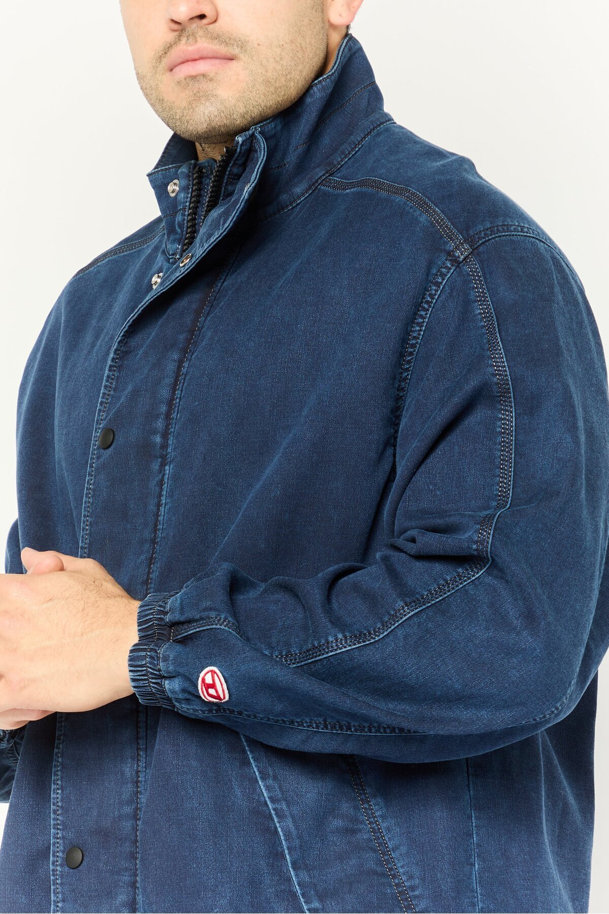 Diesel-Men Mock Neck Long Sleeve Denim jacket, Blue 4