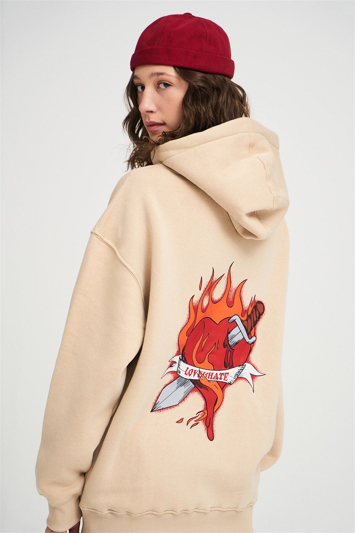 Trendiz-Unisex Love Hate Hoodie Stone 6