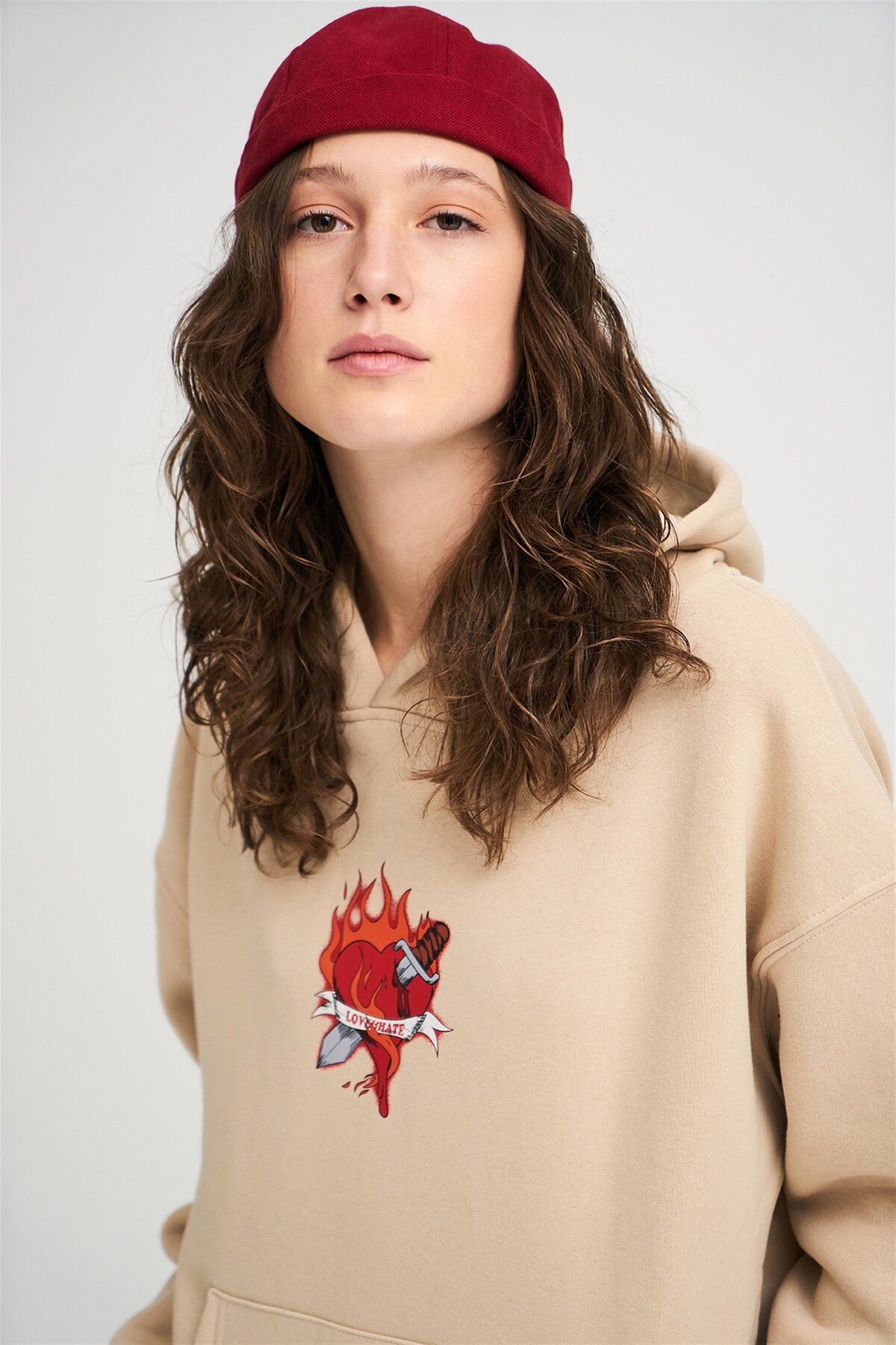 Trendiz-Unisex Love Hate Hoodie Stone 3