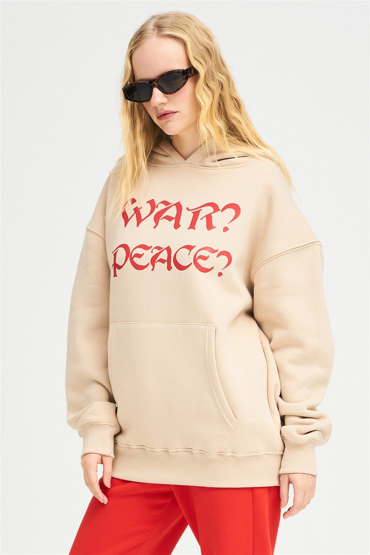 Trendiz-Unisex Φούτερ War Peace Hoodie Stone 5