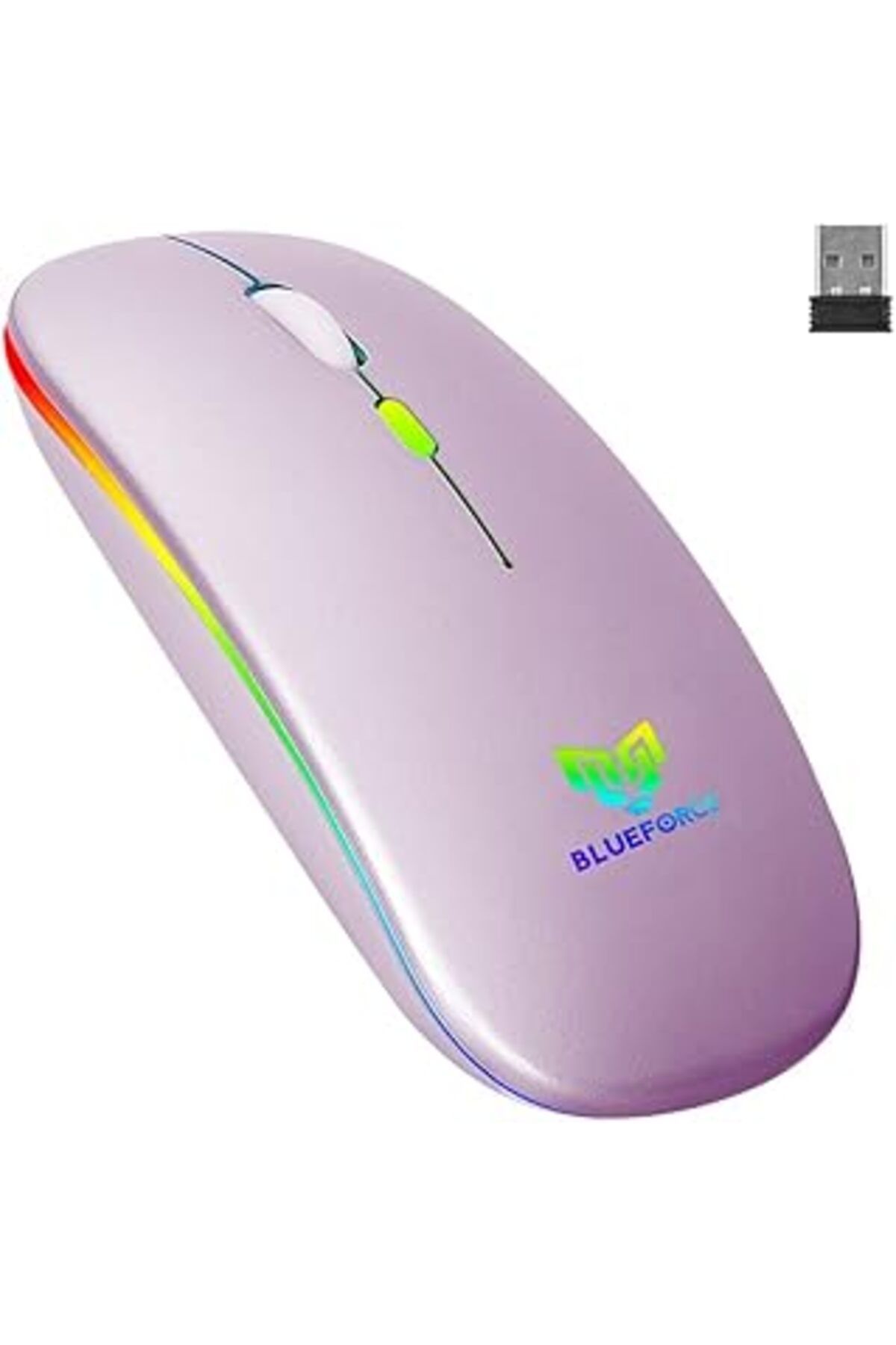 Mu Art Blueforce V5.0 Bluetooth & Wireless 2,4Ghz Sessiz Kablosuz Mouse Pembe Işıklı Şarjlı