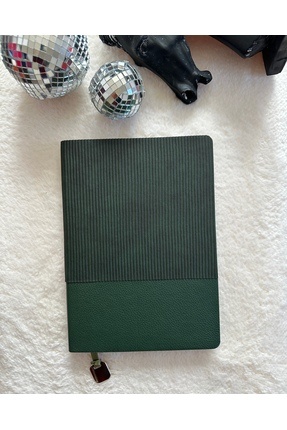 Objepromosyon Haki Yumuşak Kapak Kadife Dokulu Çizgili Defter