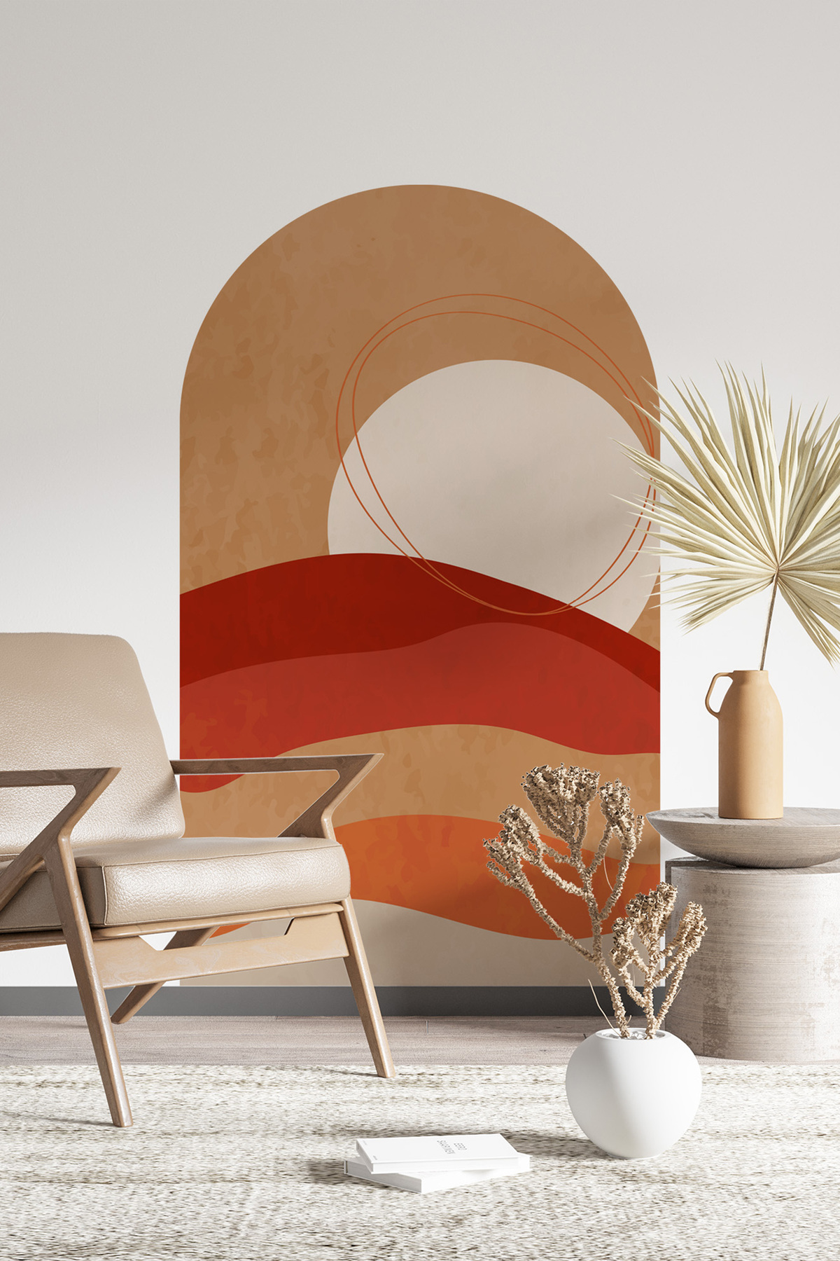 Kendinden Yapışkanlı Kalın Kanvas Dokulu Minimalist Modern Manzara Duvar Kağıdı , Kolay Uygulama