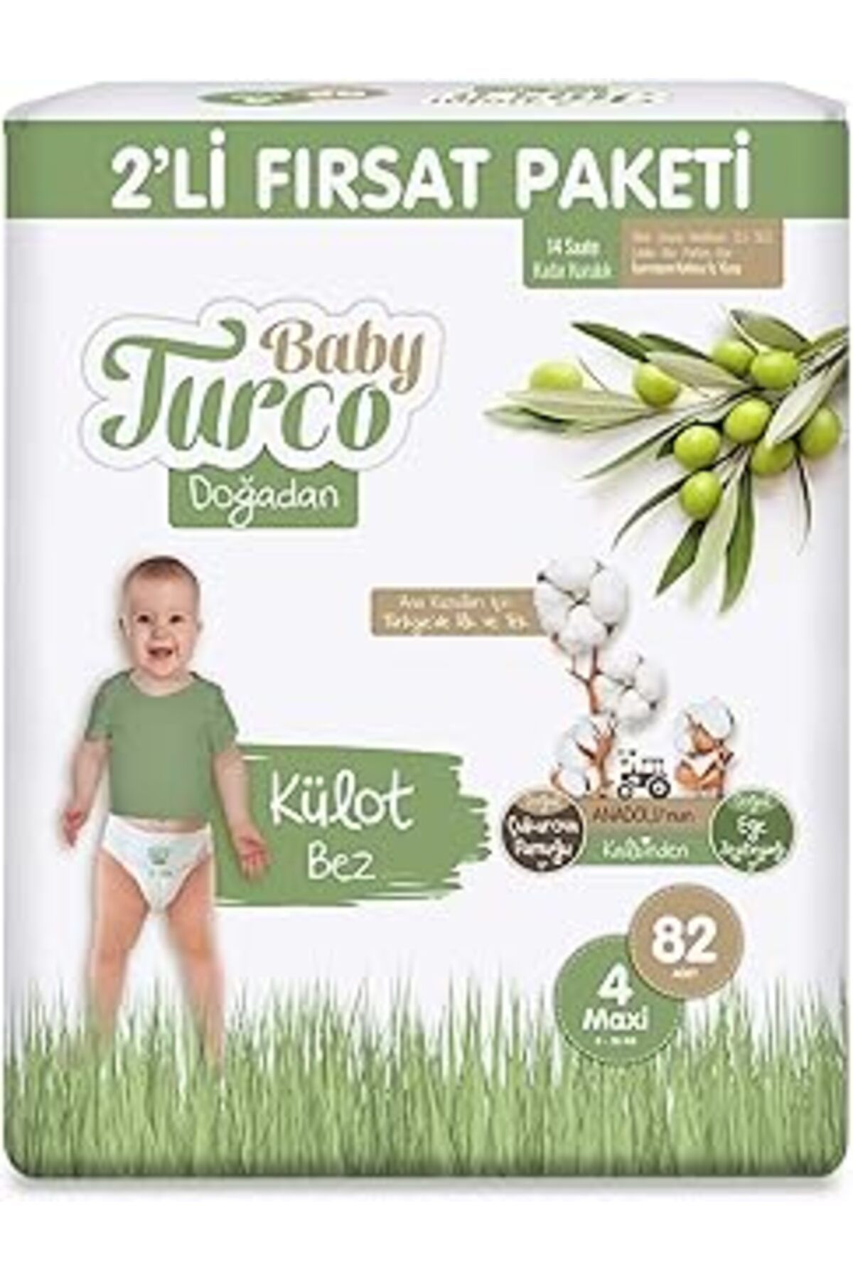 Mu Art Ahşap Baby Turco Doğadan 2'li Fırsat Paketi Külot Bez 4 Numara Maxi 82 Adet