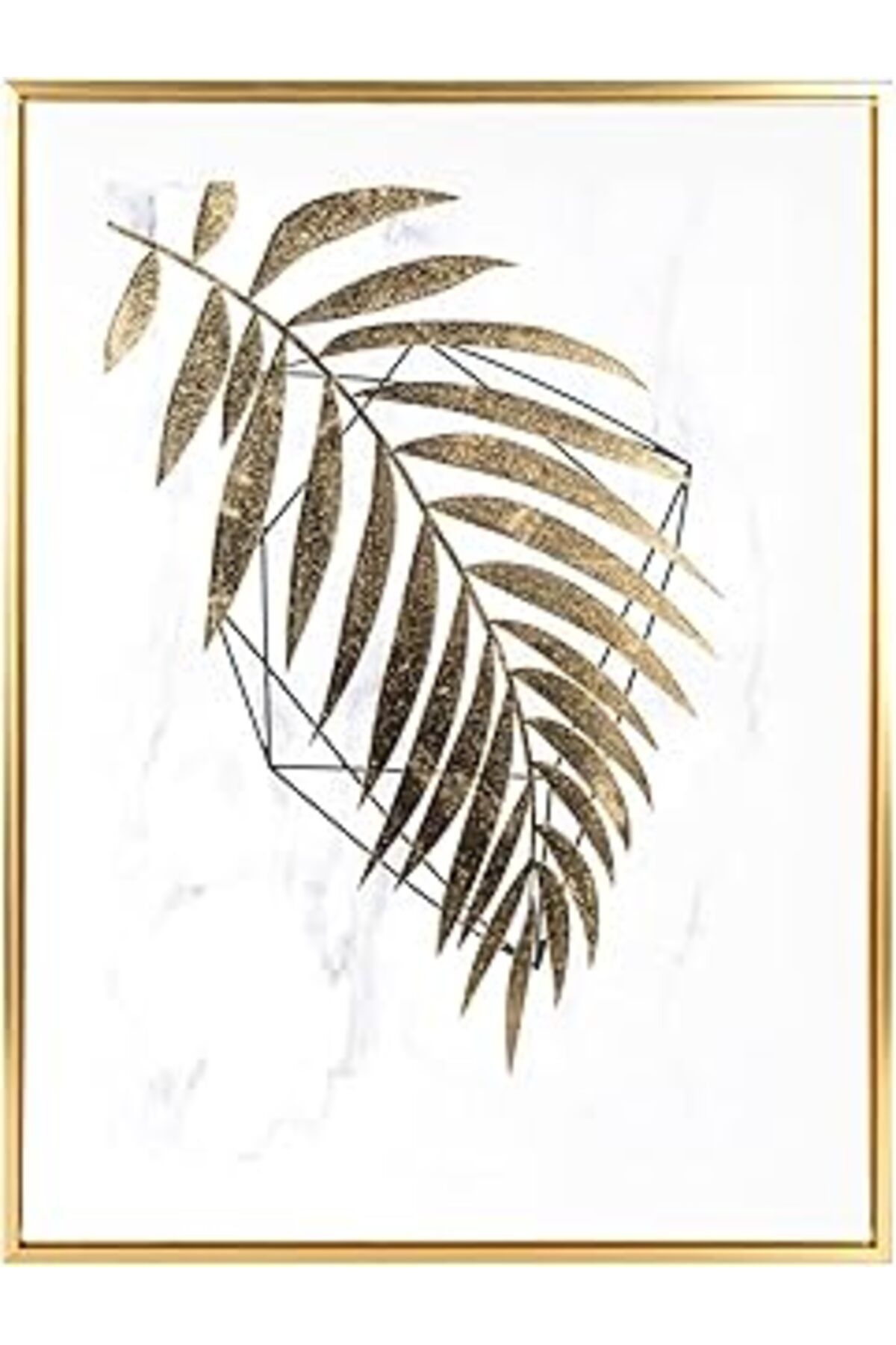 Hepta Collection Herdekora Gold Renk Ahşap Çerçeveli Gold Kabartmalı Palmiye Yaprağı Kanvas Tablo Gold-Beyaz 45X2,5X